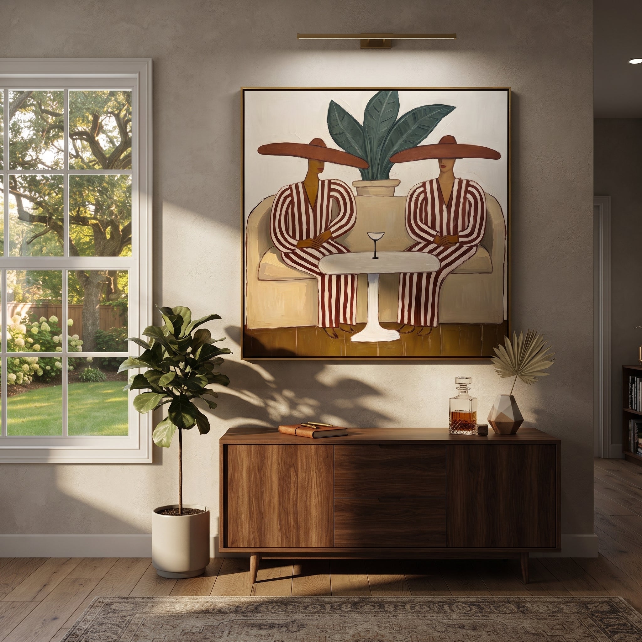 Red Stripes Wait Together displayed in a warm contemporary interior