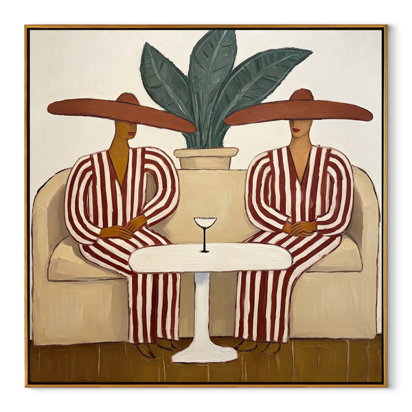 Red Stripes Wait Together – Red Striped Lounge Pair Painting | Modern Coastal Square Wall Art
