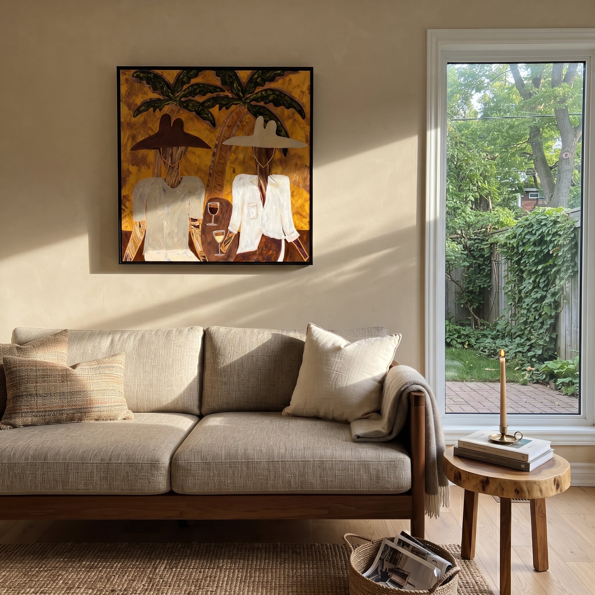 White Jackets Hold Sunset styled with neutral modern furnishings