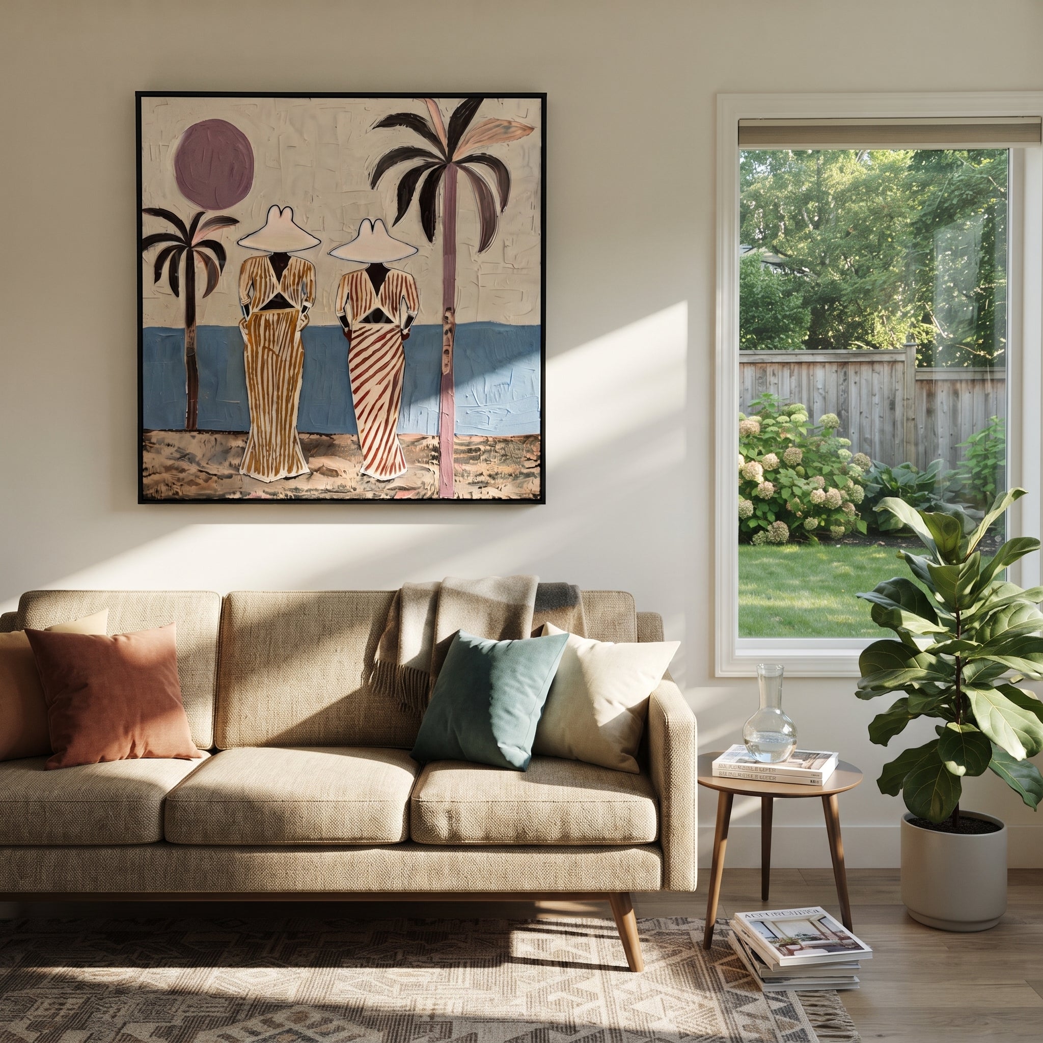 Striped Figures Face Tide styled with neutral modern furnishings