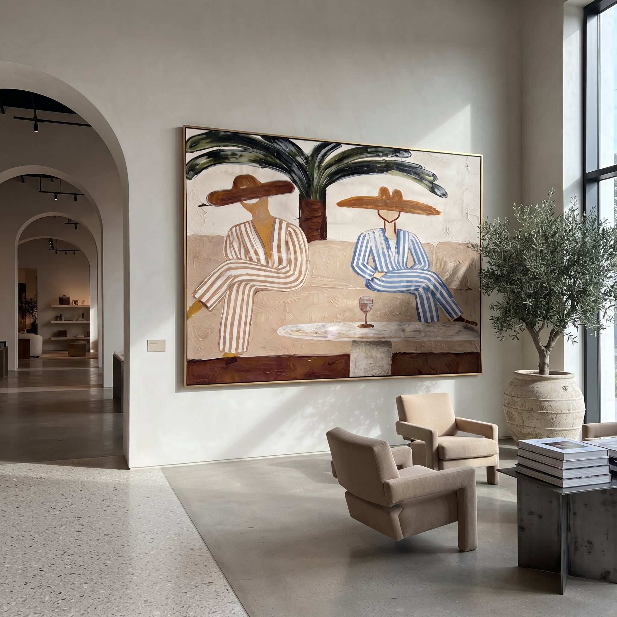 Palm Shade Holds Stripes styled in a layered residential interior