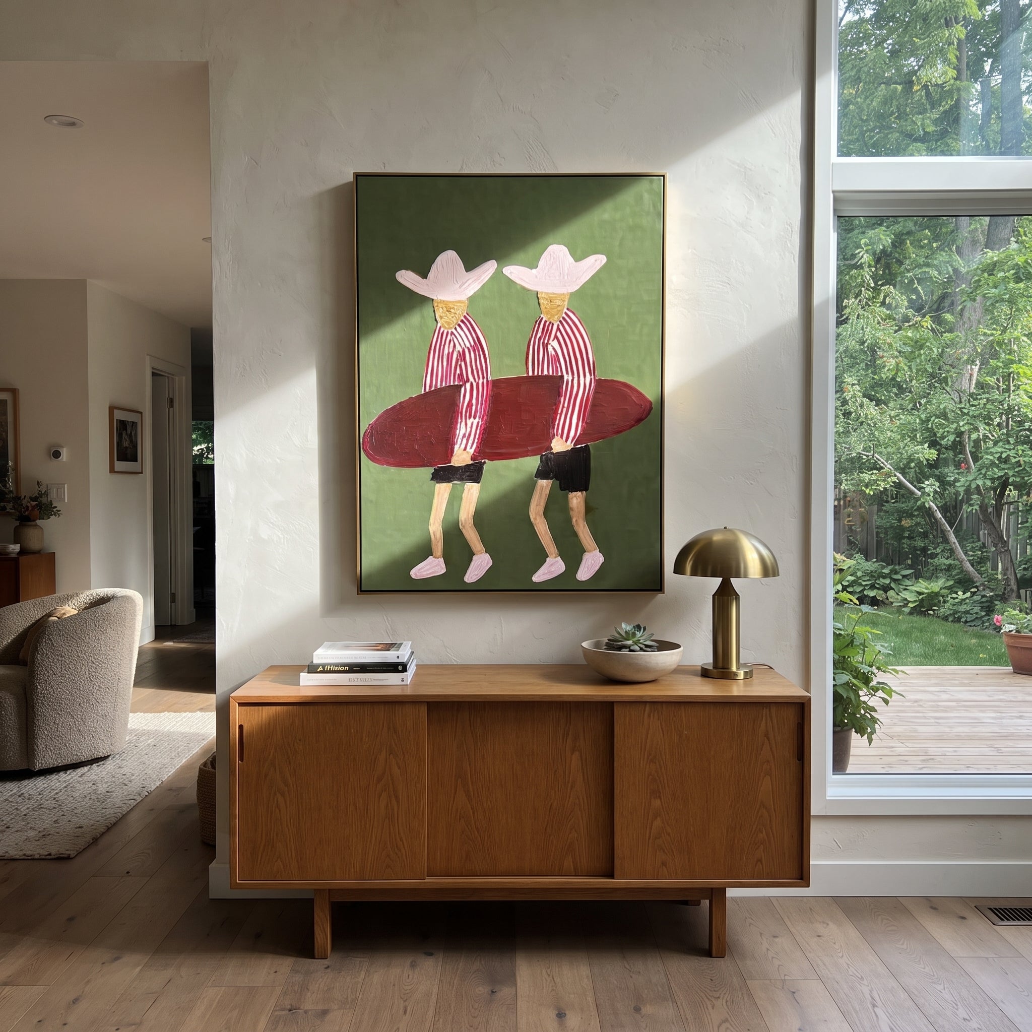 Twin Hats Carry Burgundy displayed in a warm contemporary interior