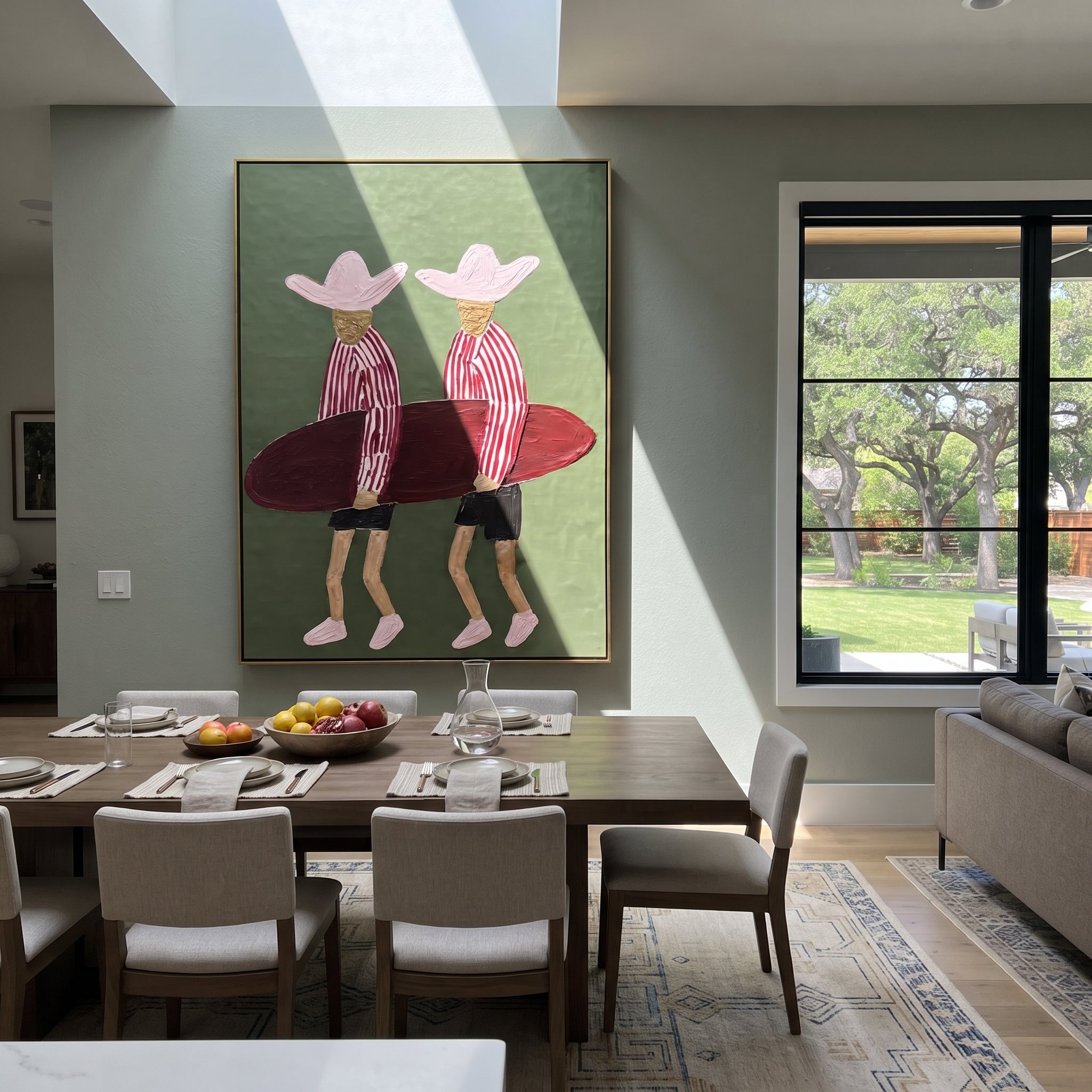 Twin Hats Carry Burgundy displayed as a modern room focal point