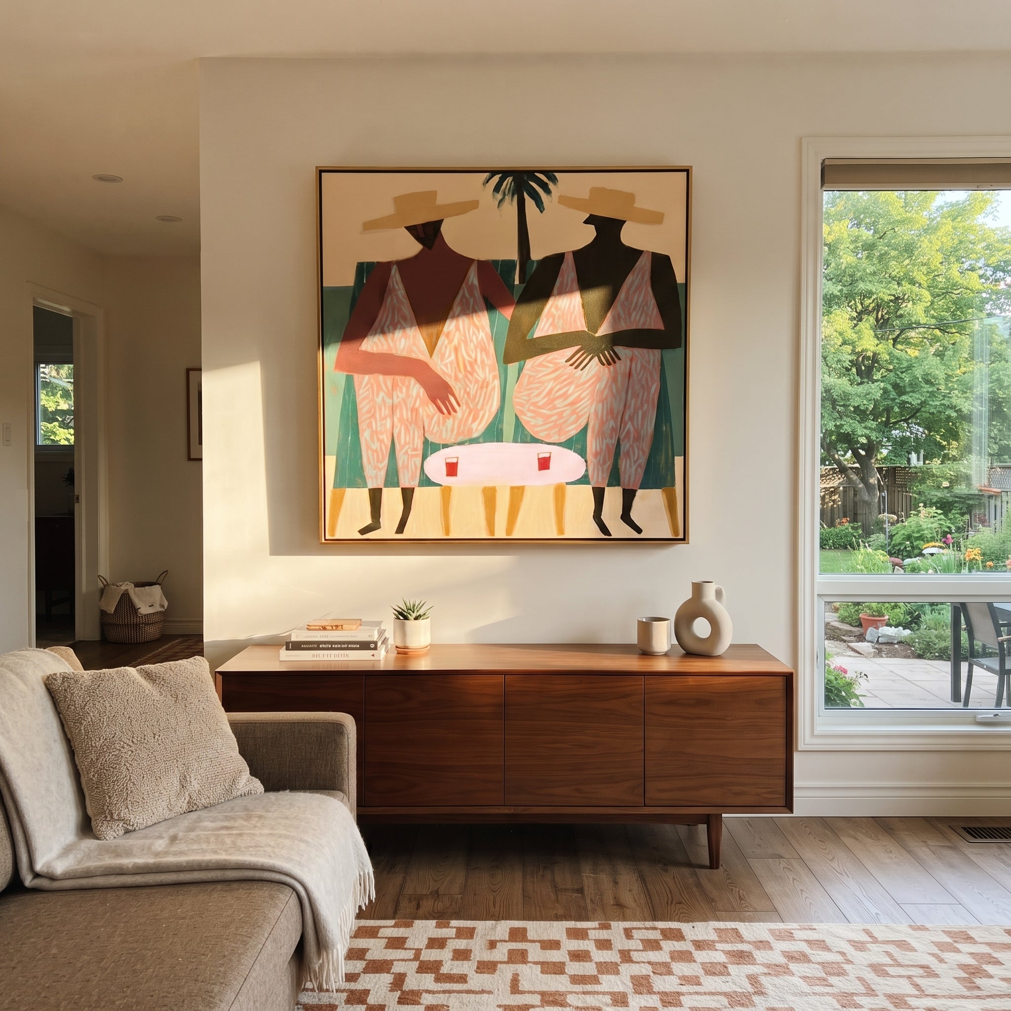 Palm Shade Holds Conversation displayed in a warm contemporary interior