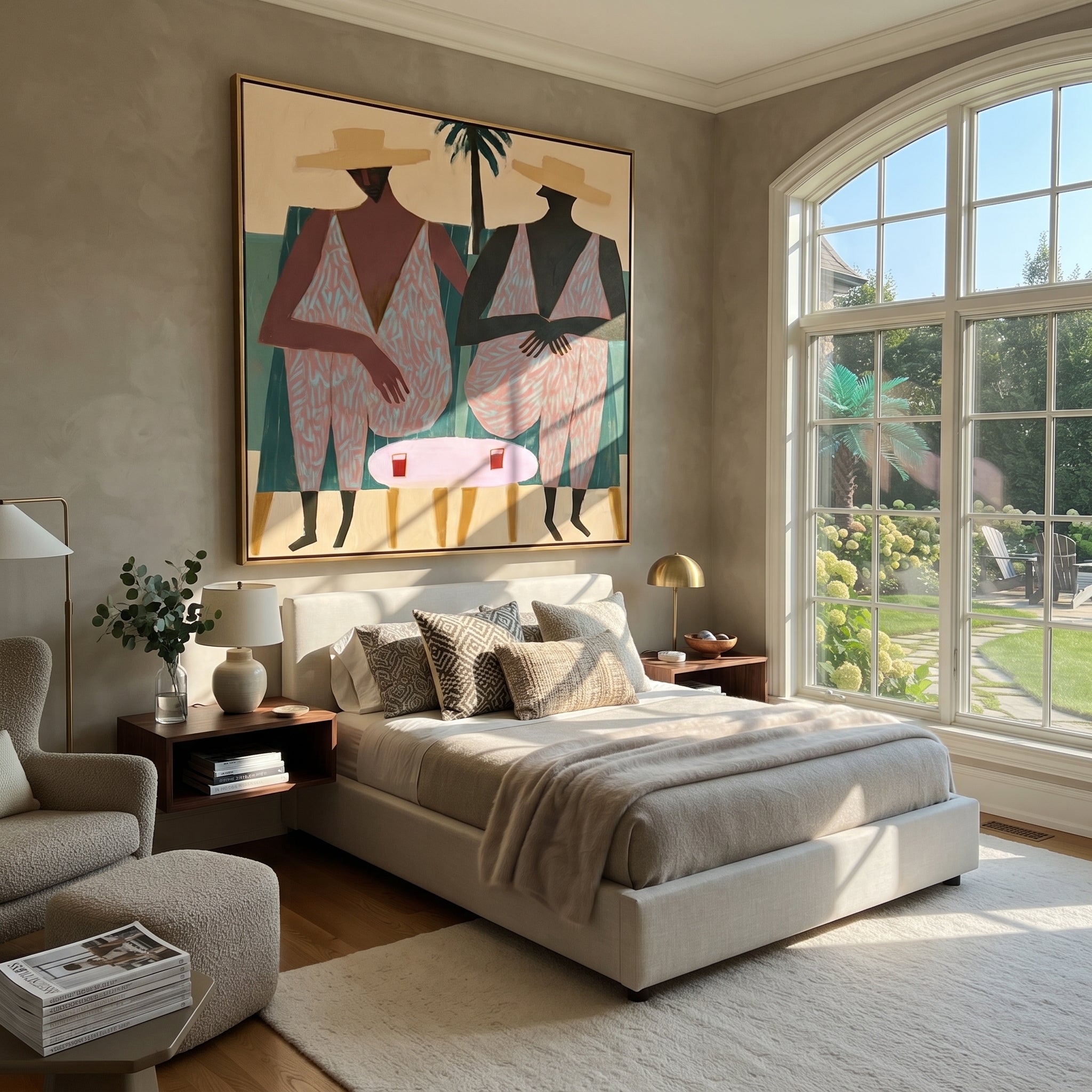 Palm Shade Holds Conversation presented above a contemporary console