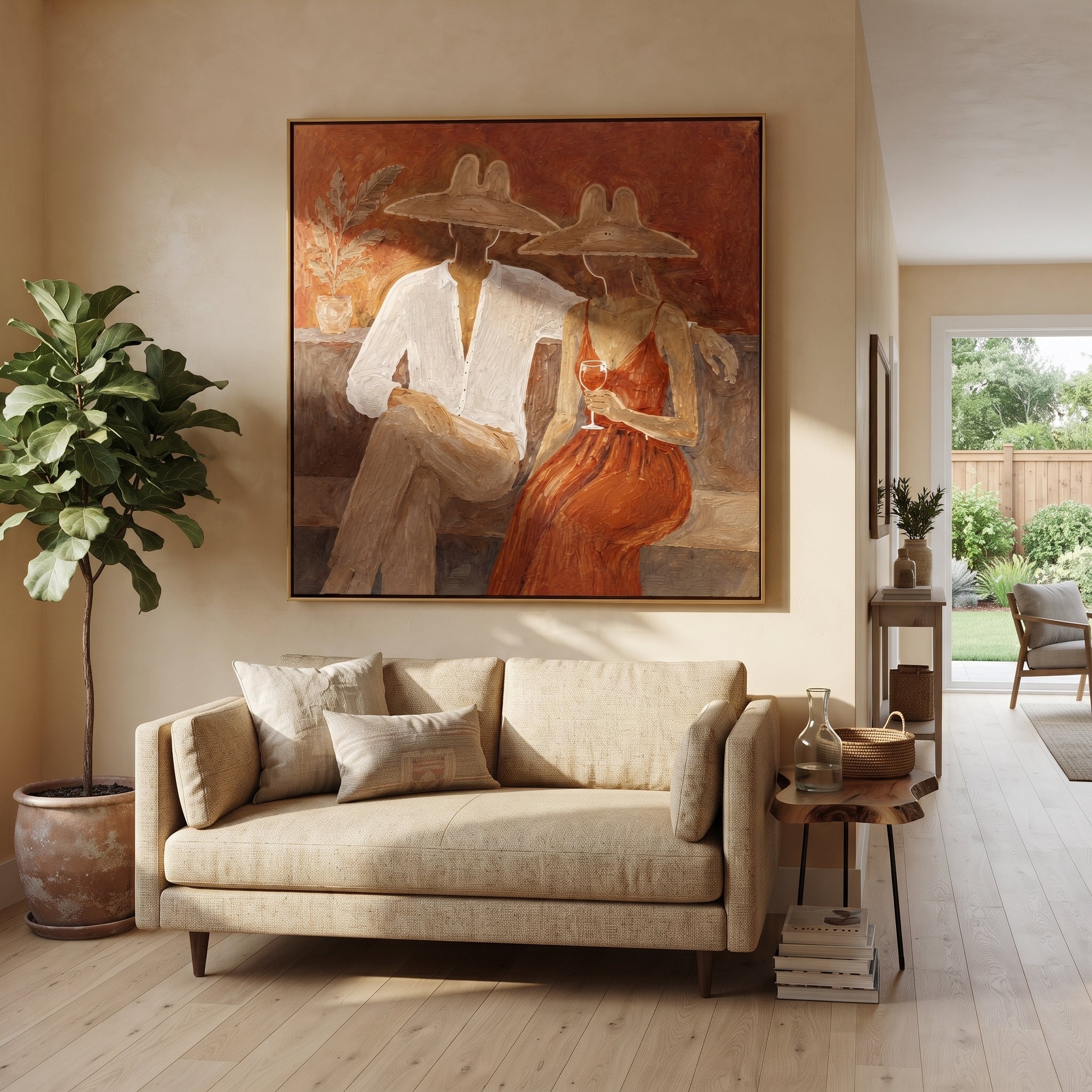 Rust Dress Holds Evening displayed in a warm contemporary interior