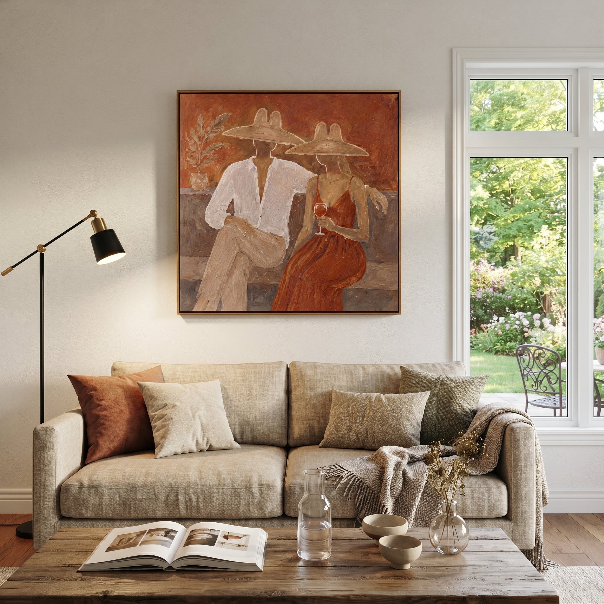 Rust Dress Holds Evening styled with neutral modern furnishings