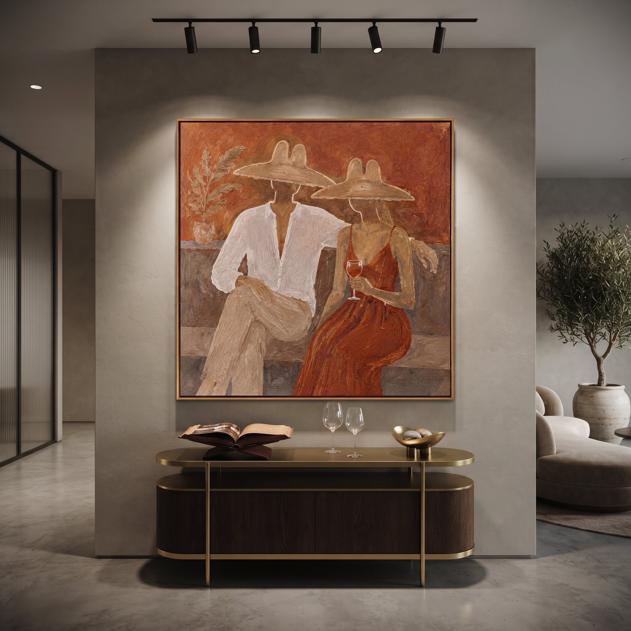Rust Dress Holds Evening displayed as a modern room focal point