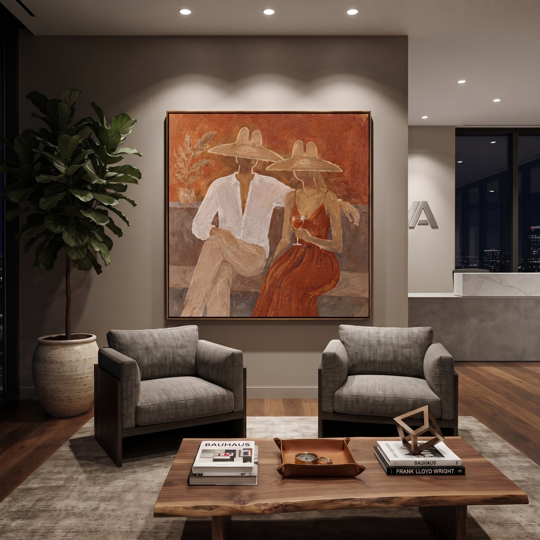 Rust Dress Holds Evening styled in a layered residential interior