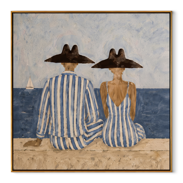 Blue Stripes Watch Tide – Seaside Striped Pair Painting | Modern Coastal Square Wall Art
