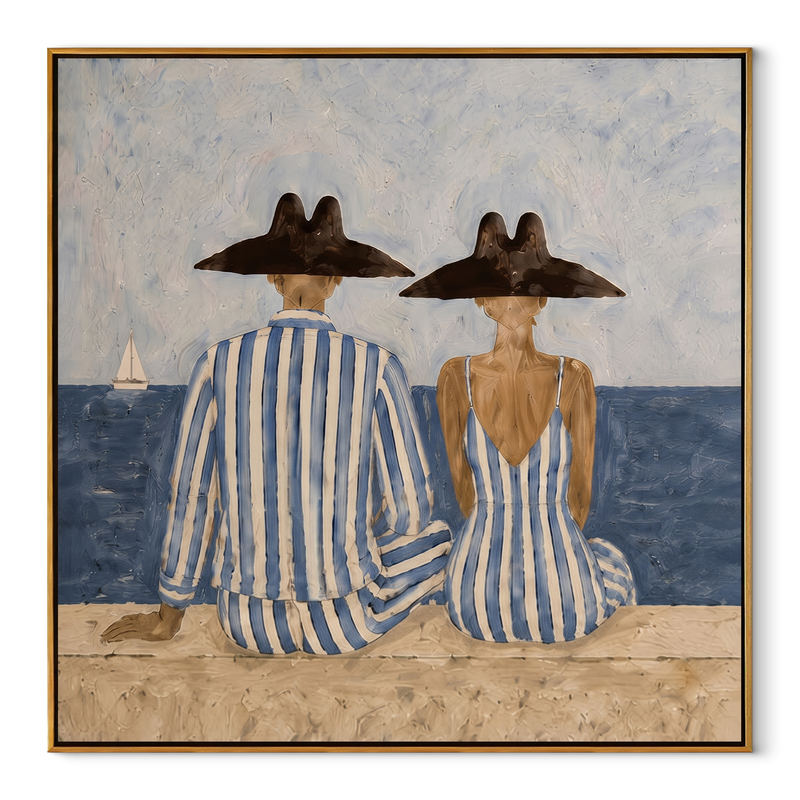 Blue Stripes Watch Tide – Seaside Striped Pair Painting | Modern Coastal Square Wall Art