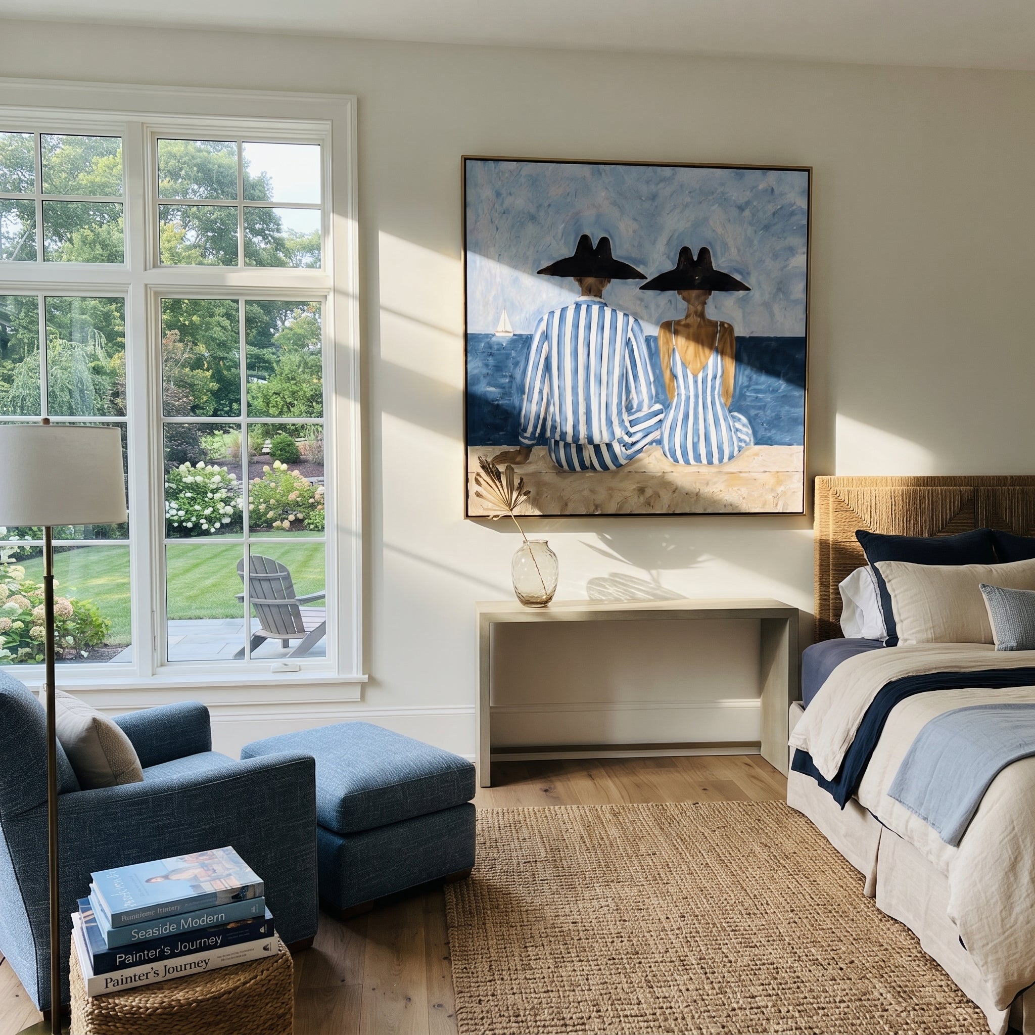 Blue Stripes Watch Tide presented above a contemporary console