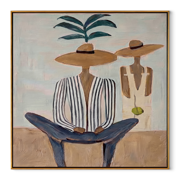Palm Shade Holds Company – Palm Striped Figure Painting | Modern Coastal Square Wall Art