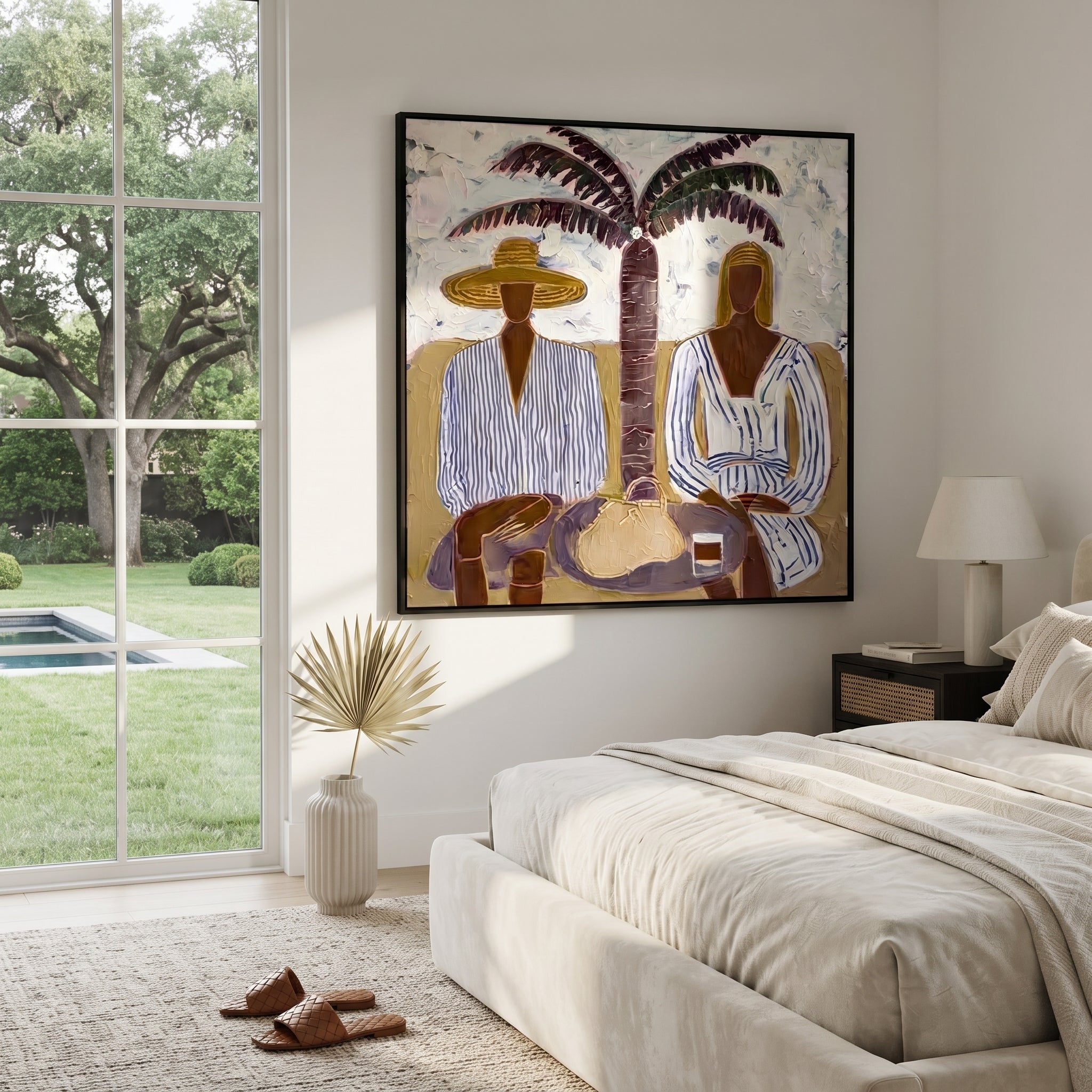 Striped Leisure Beneath Palms styled with neutral modern furnishings