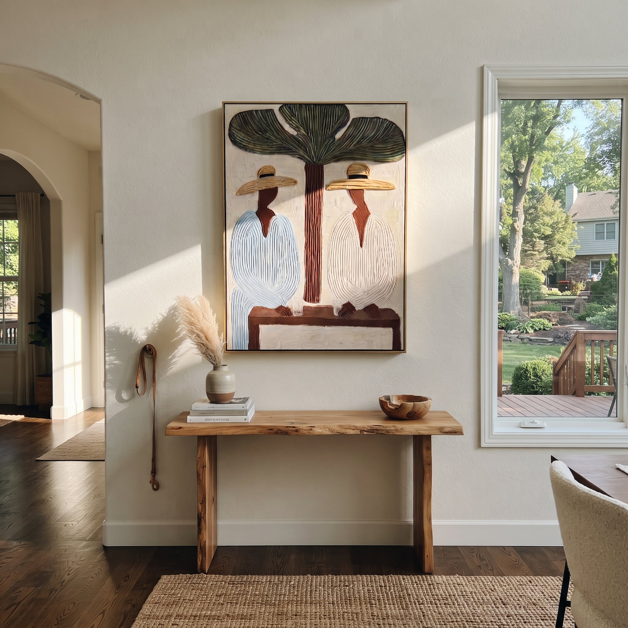 Tree Shade Divides Linen displayed in a warm contemporary interior