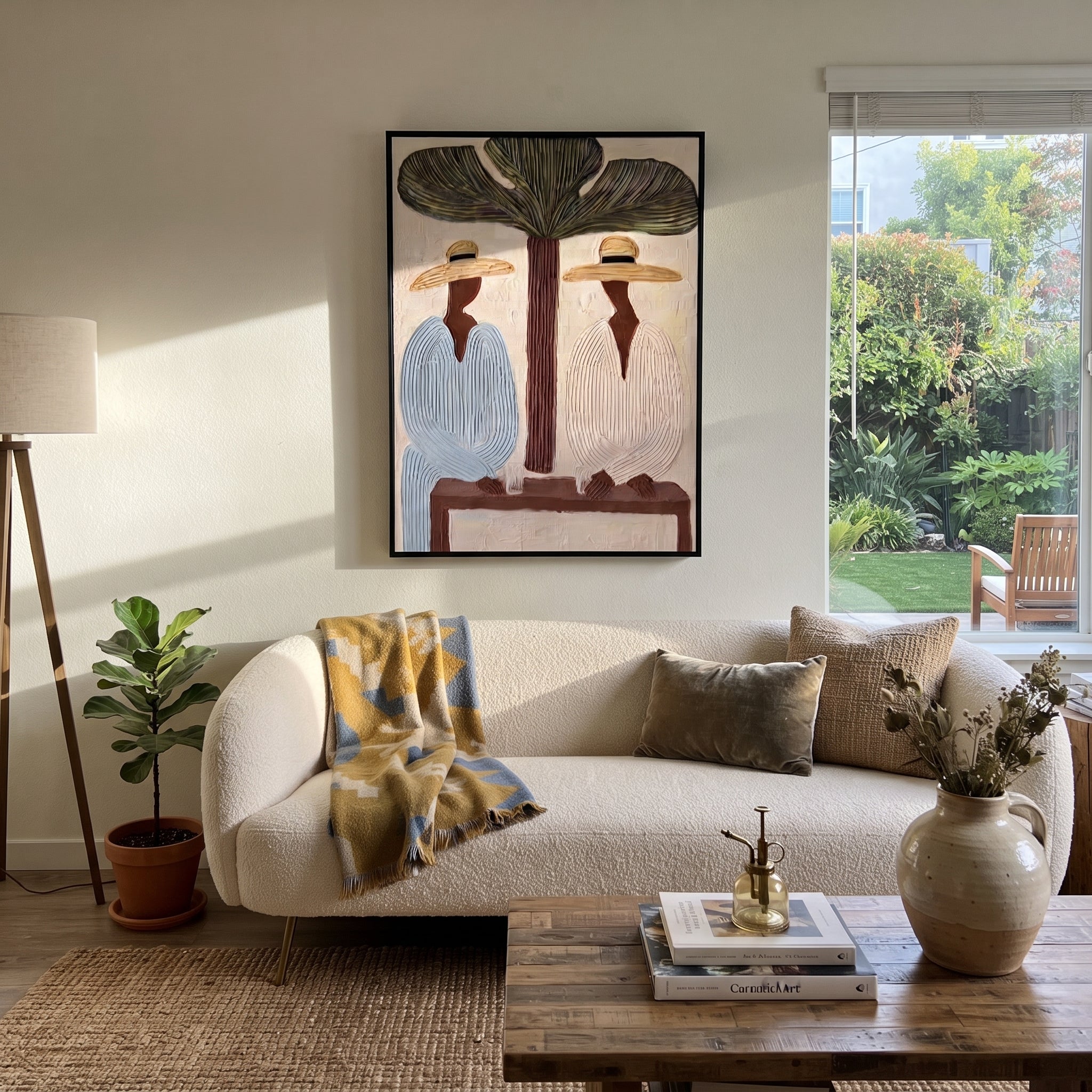 Tree Shade Divides Linen styled with neutral modern furnishings