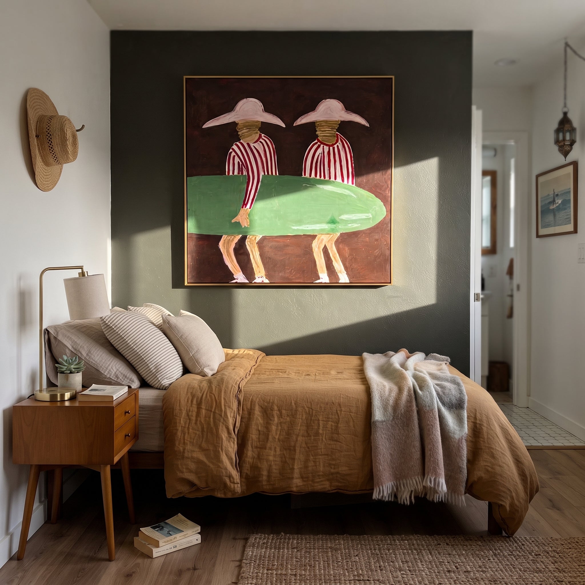 Green Board Crosses Burgundy styled in a layered residential interior