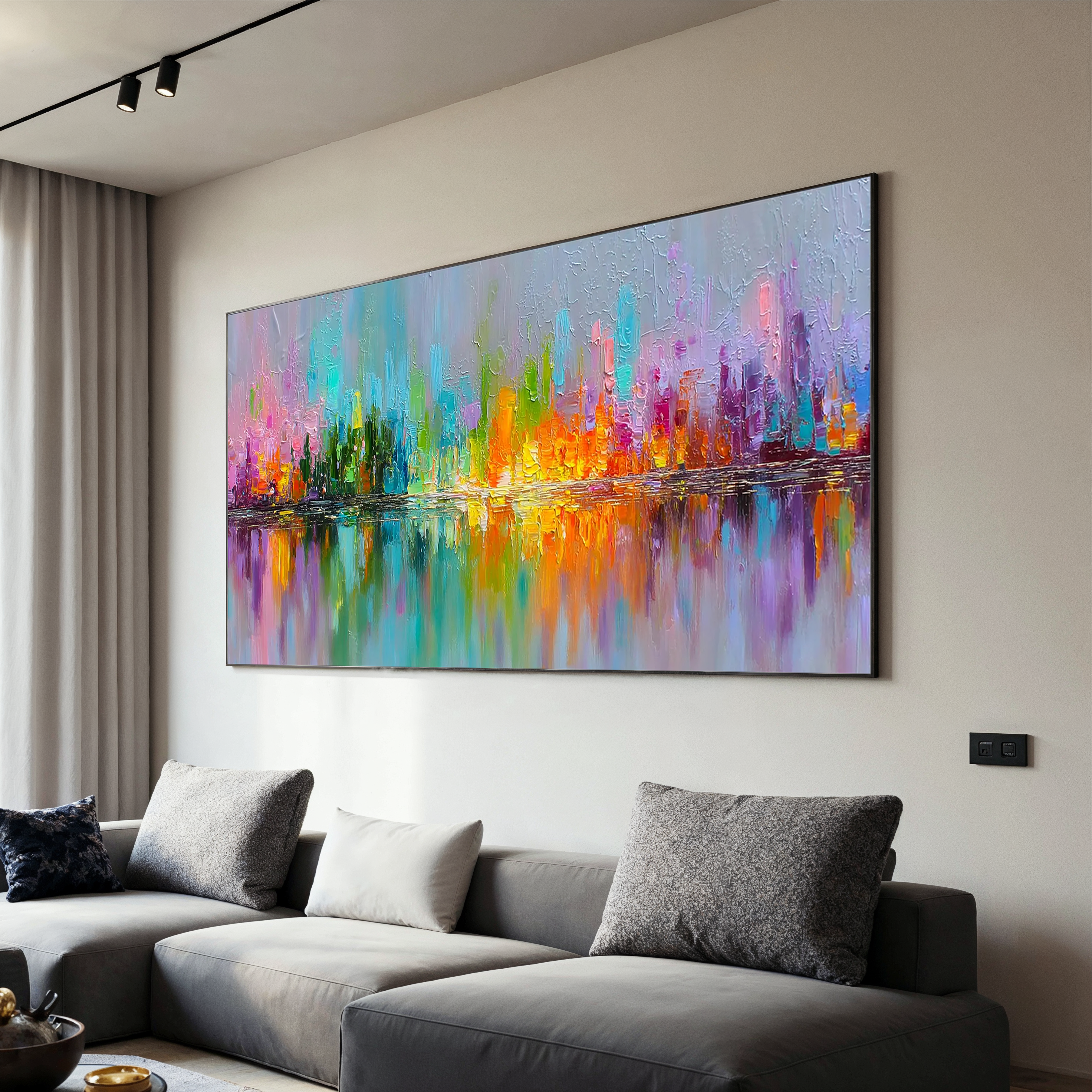 Spectrum Reflection – Hand-Painted Rainbow Palette Knife 3D Heavy Texture Abstract Colorful Painting | Bold Abstract Palette Knife Living Room Art