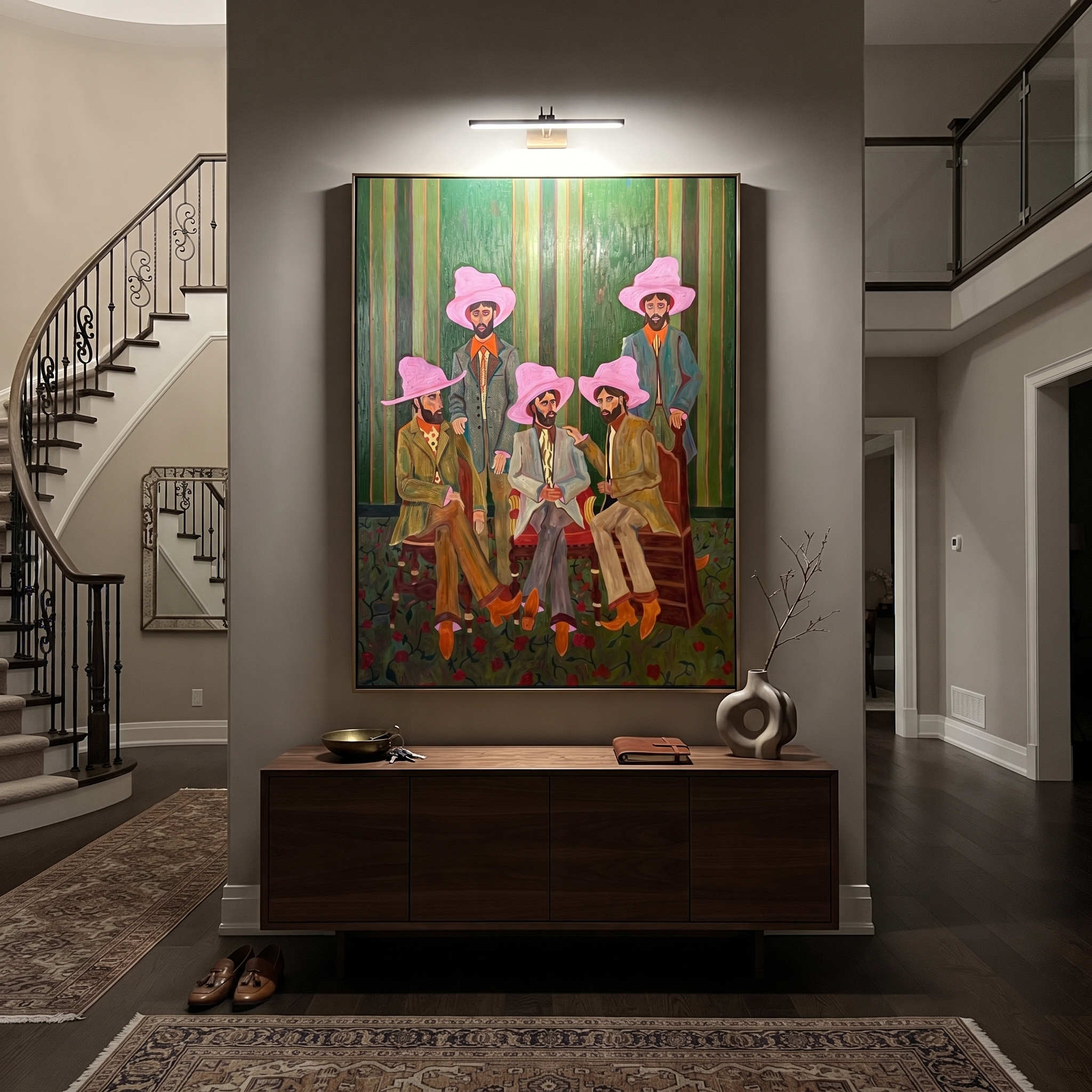 Pink Hats at Dawn displayed in a layered residential setting