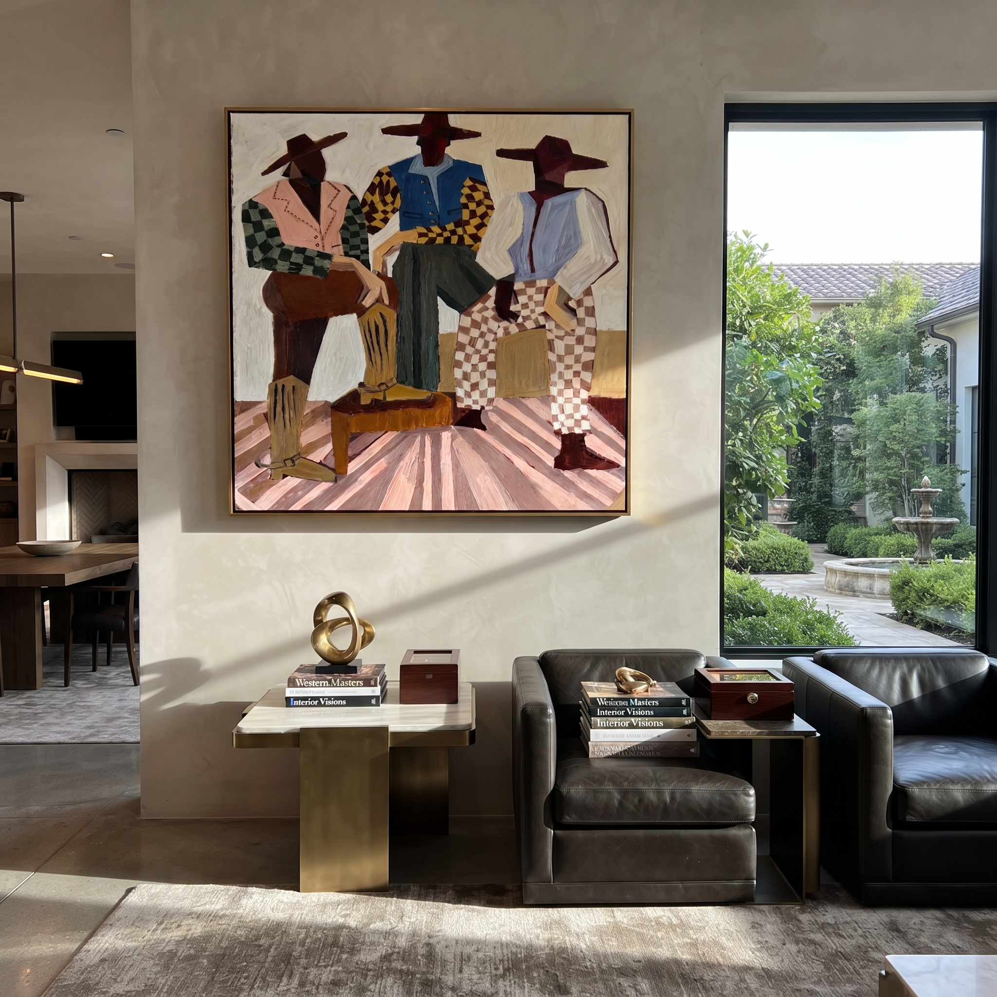 Checkered Riders Take Floor styled with warm modern furnishings