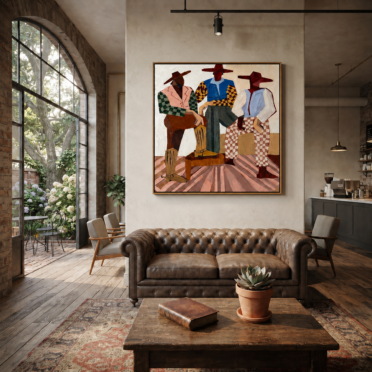 Checkered Riders Take Floor styled with wood, linen, and modern decor