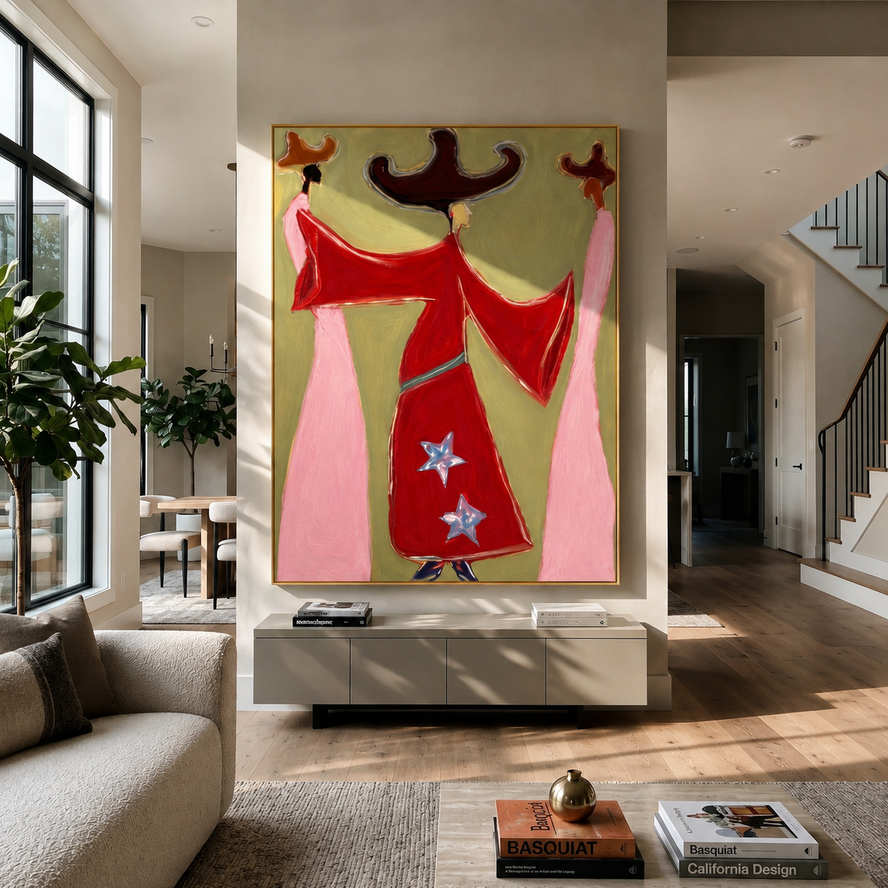 Red Coats Turn Wind displayed in a collected contemporary interior