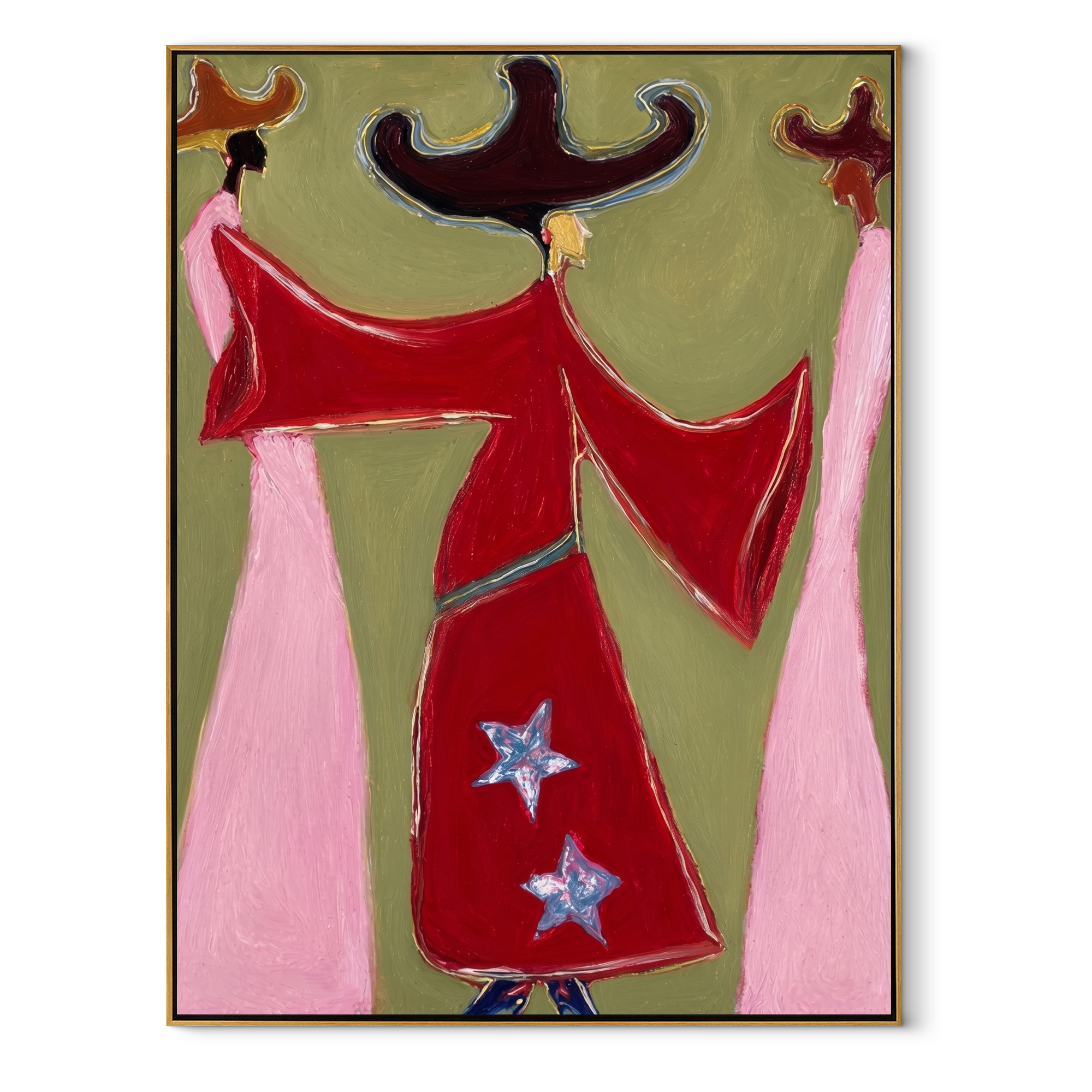 Red Coats Turn Wind Western figurative painting, vertical canvas artwork