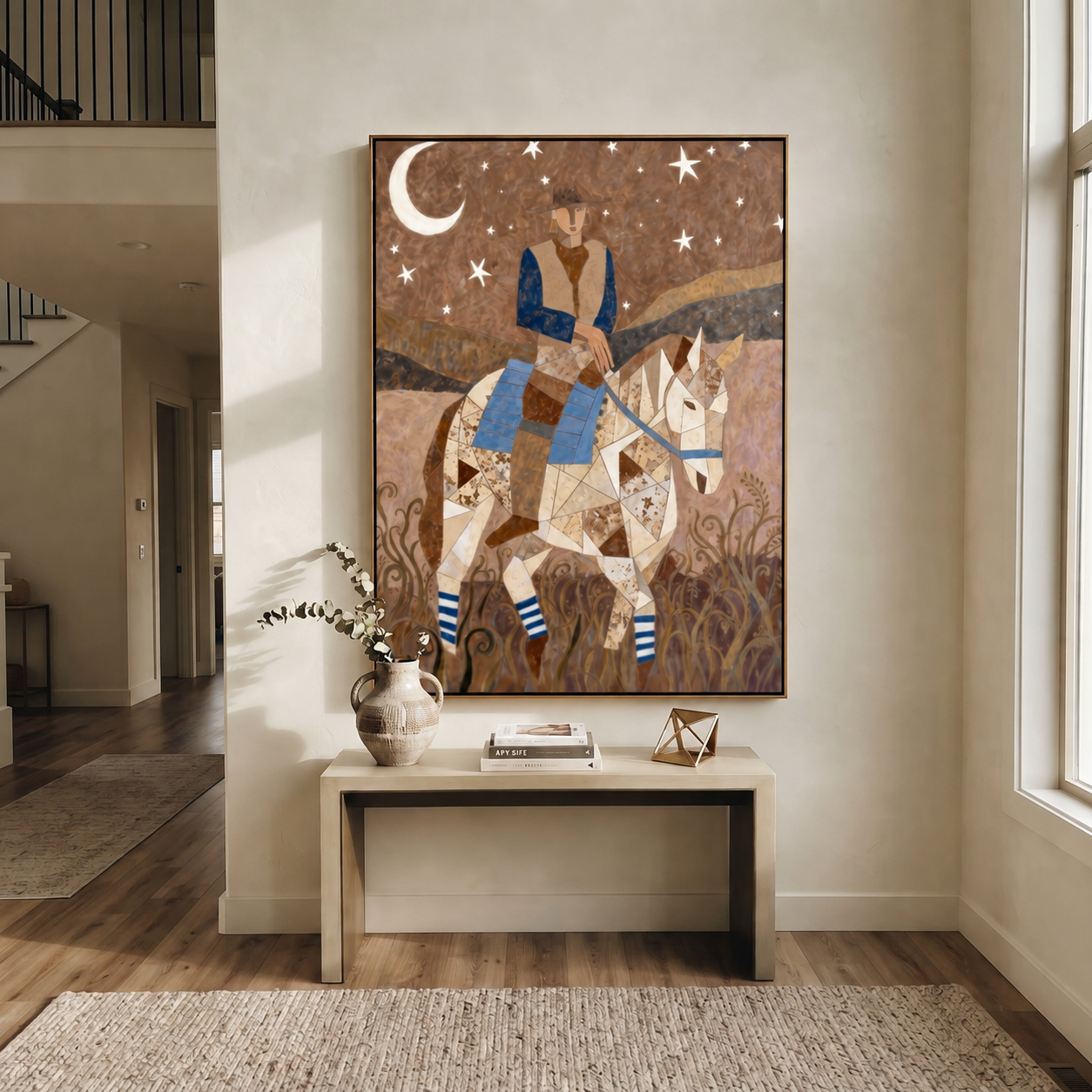 Moon Rider Crosses Silence displayed in a layered residential setting