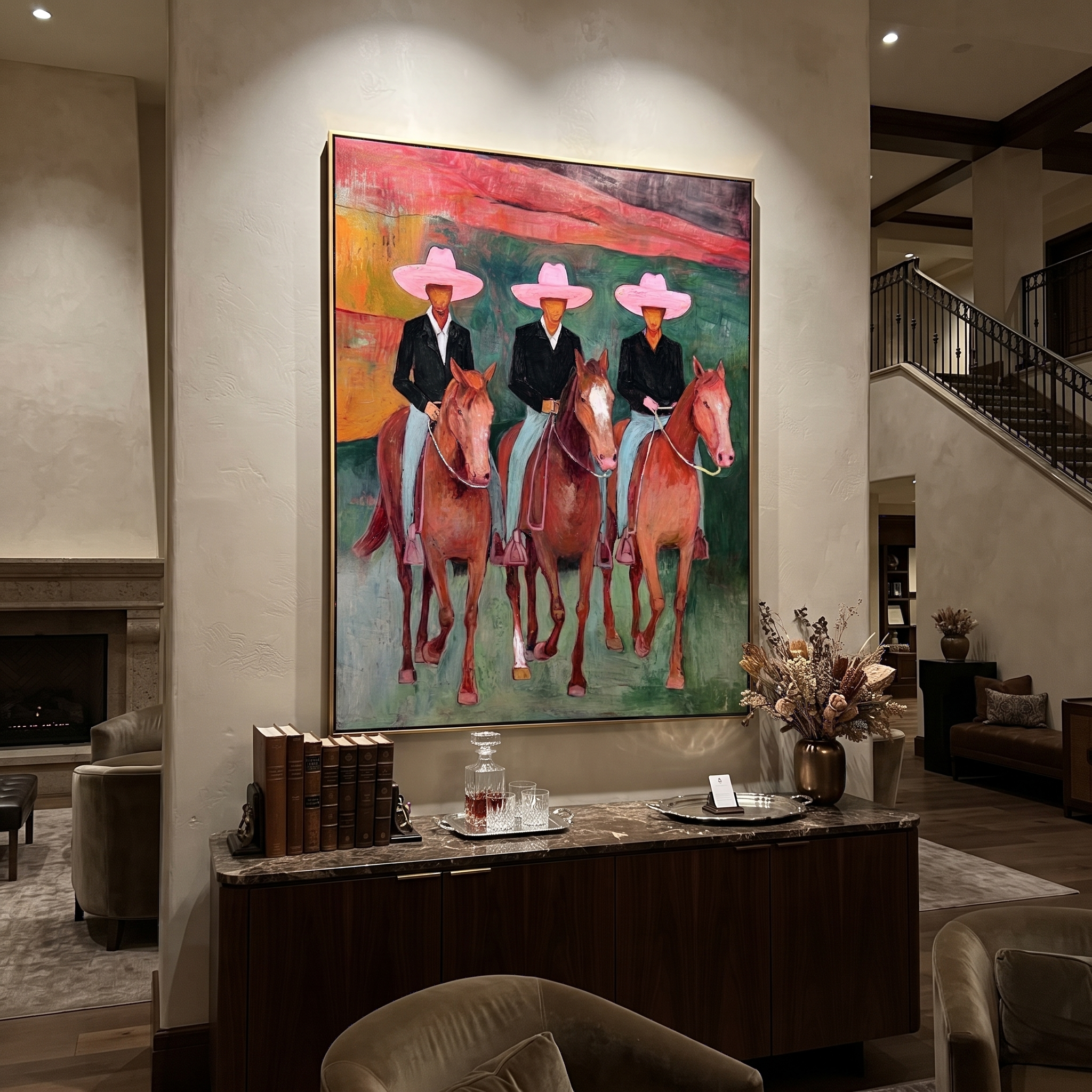 Pink Hats Ride Together displayed in a layered residential setting