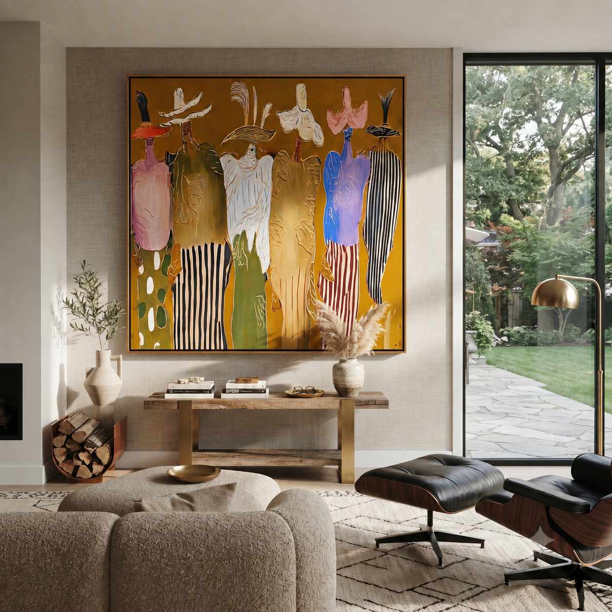 Feathered Hats Form Chorus displayed in a layered residential setting