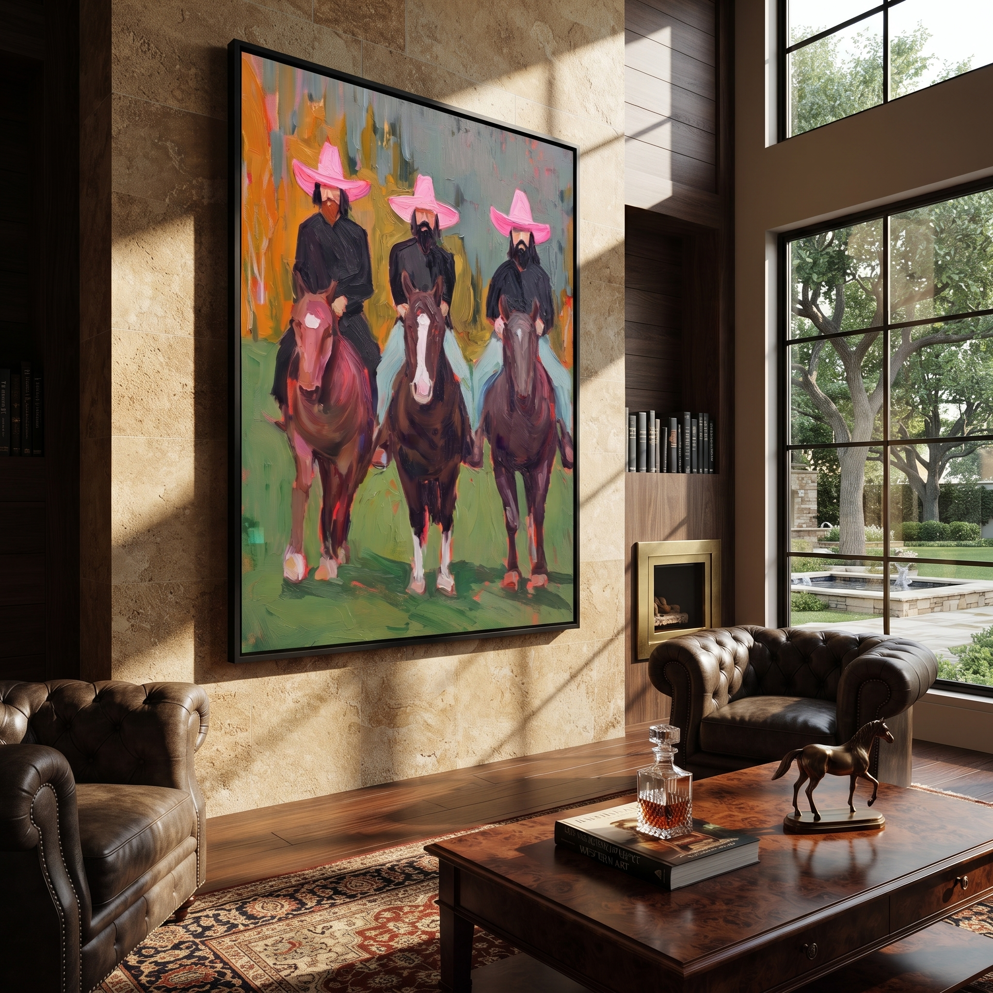 Three Hats Ride Forward displayed in a layered residential setting