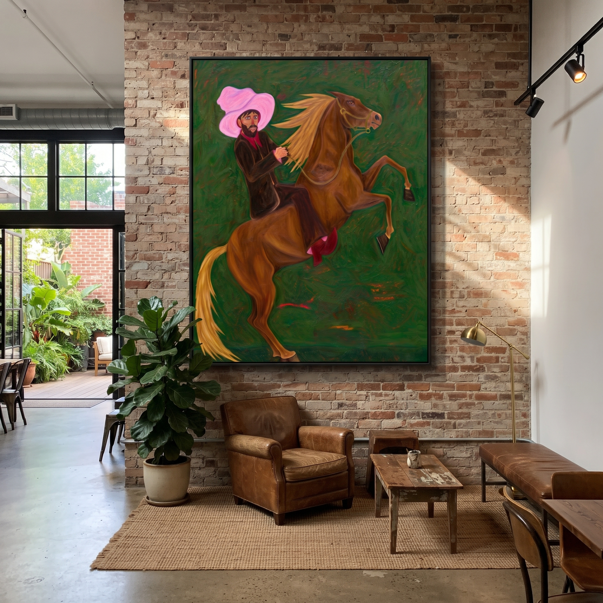 Pink Hat Rides Wild displayed in a collected contemporary interior