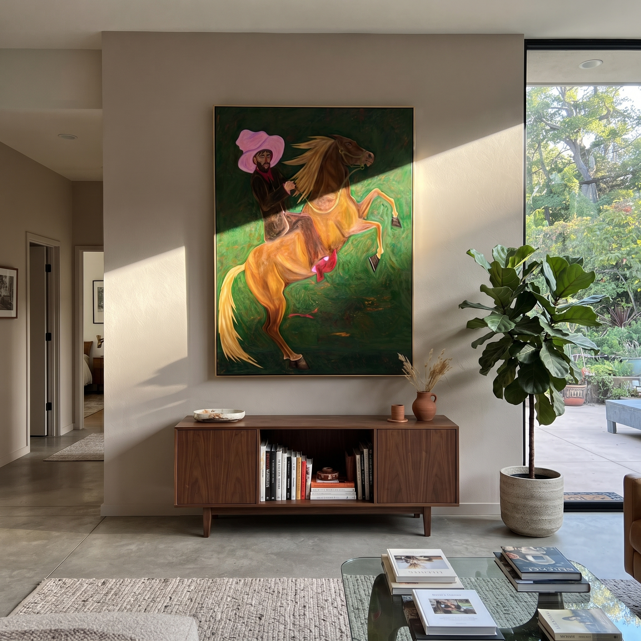Pink Hat Rides Wild presented as a colorful interior focal point