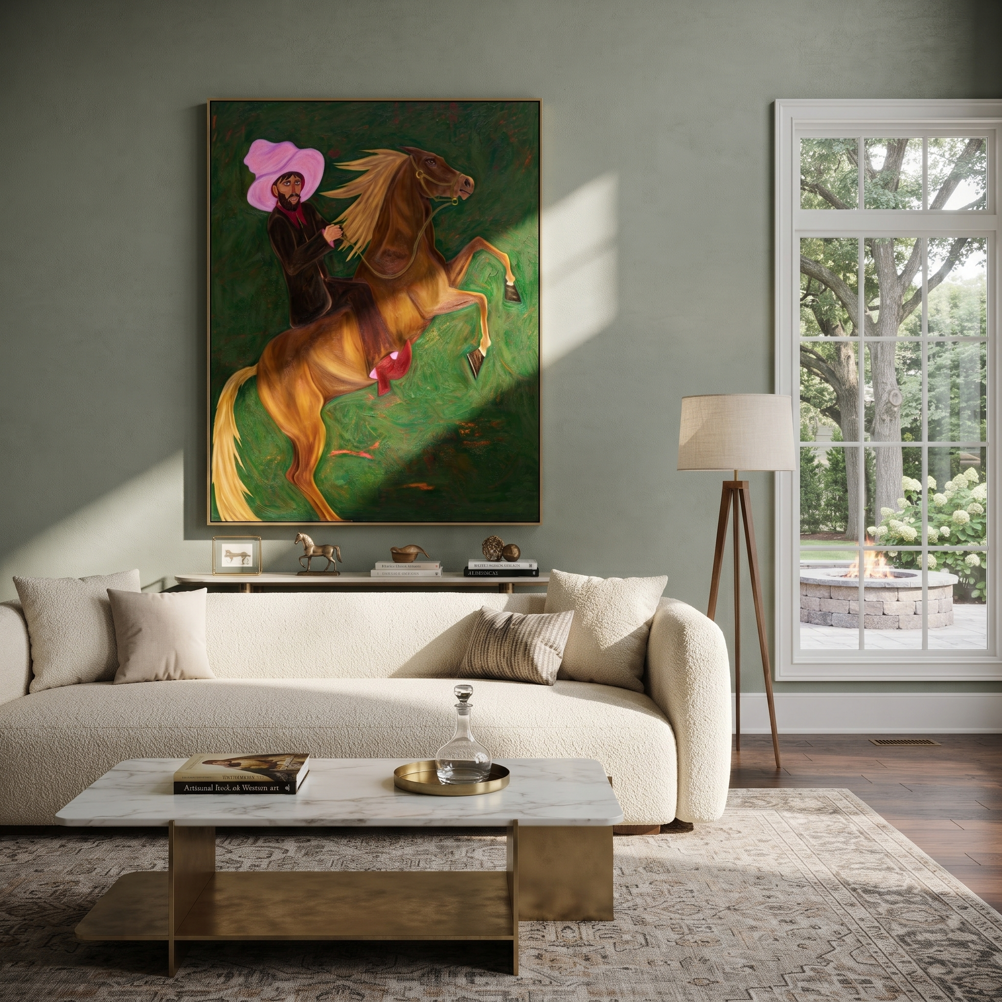Pink Hat Rides Wild displayed in a layered residential setting