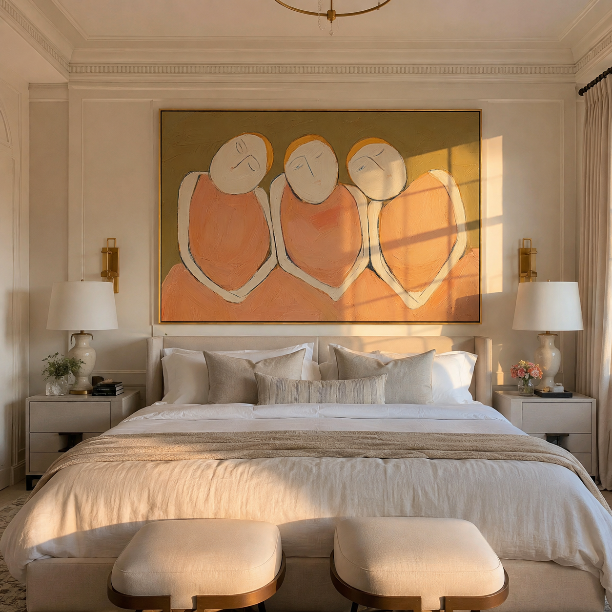 Three Faces Lean Together displayed in a collected contemporary interior