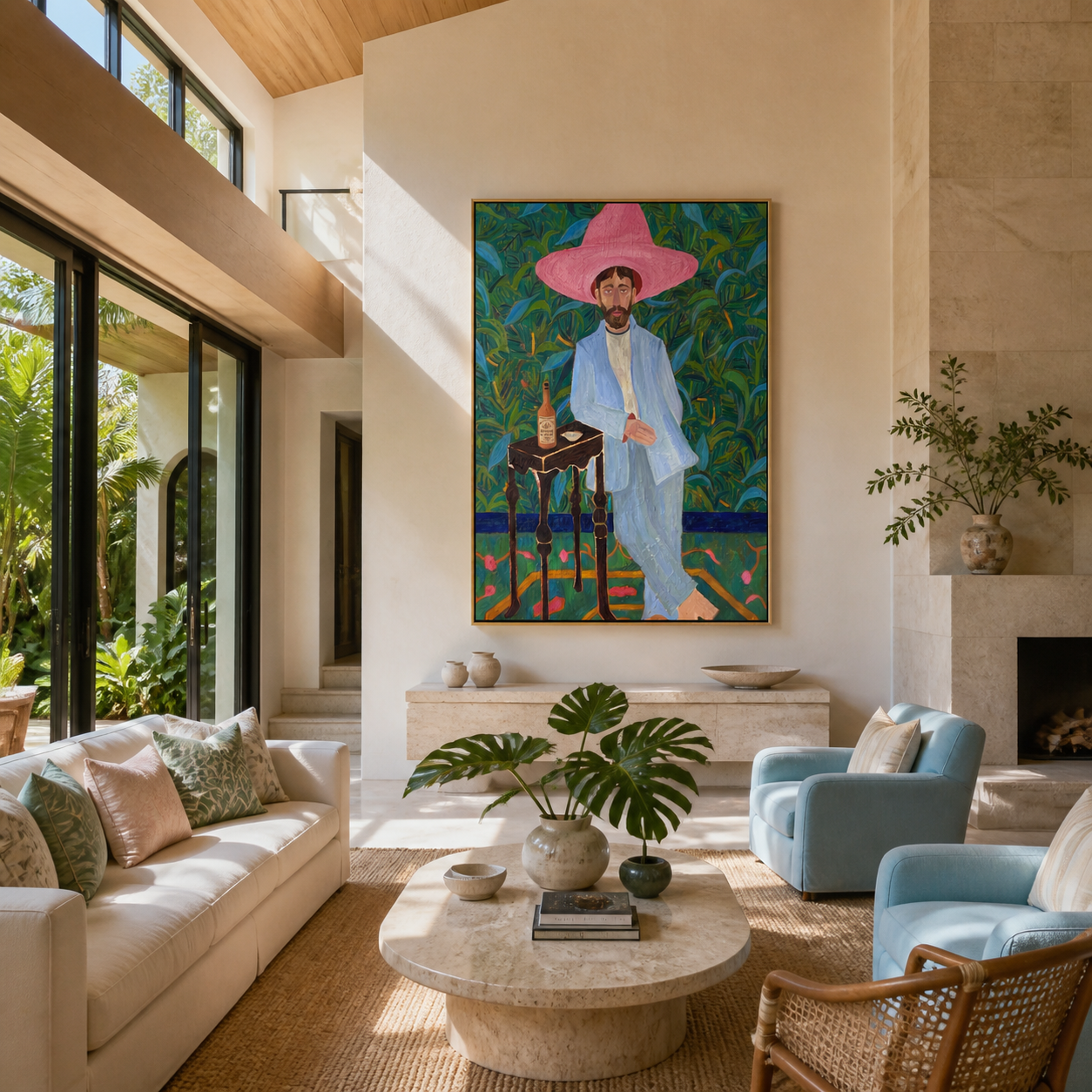 Pink Brim in Garden displayed in a collected contemporary interior