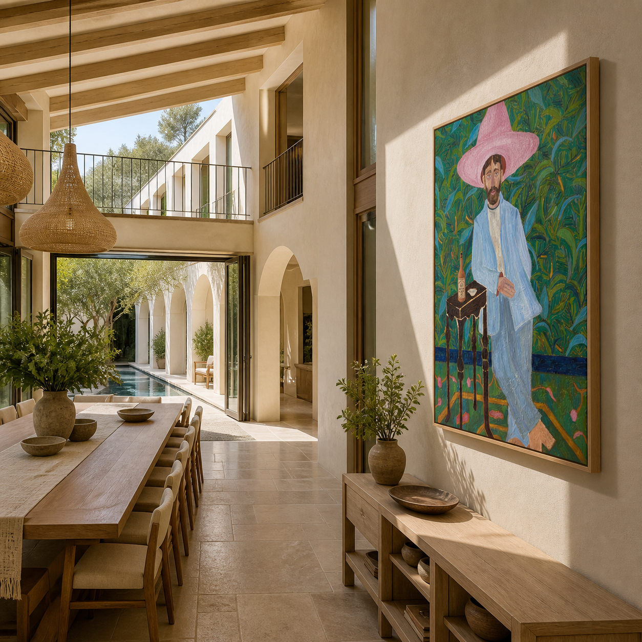 Pink Brim in Garden styled with warm modern furnishings