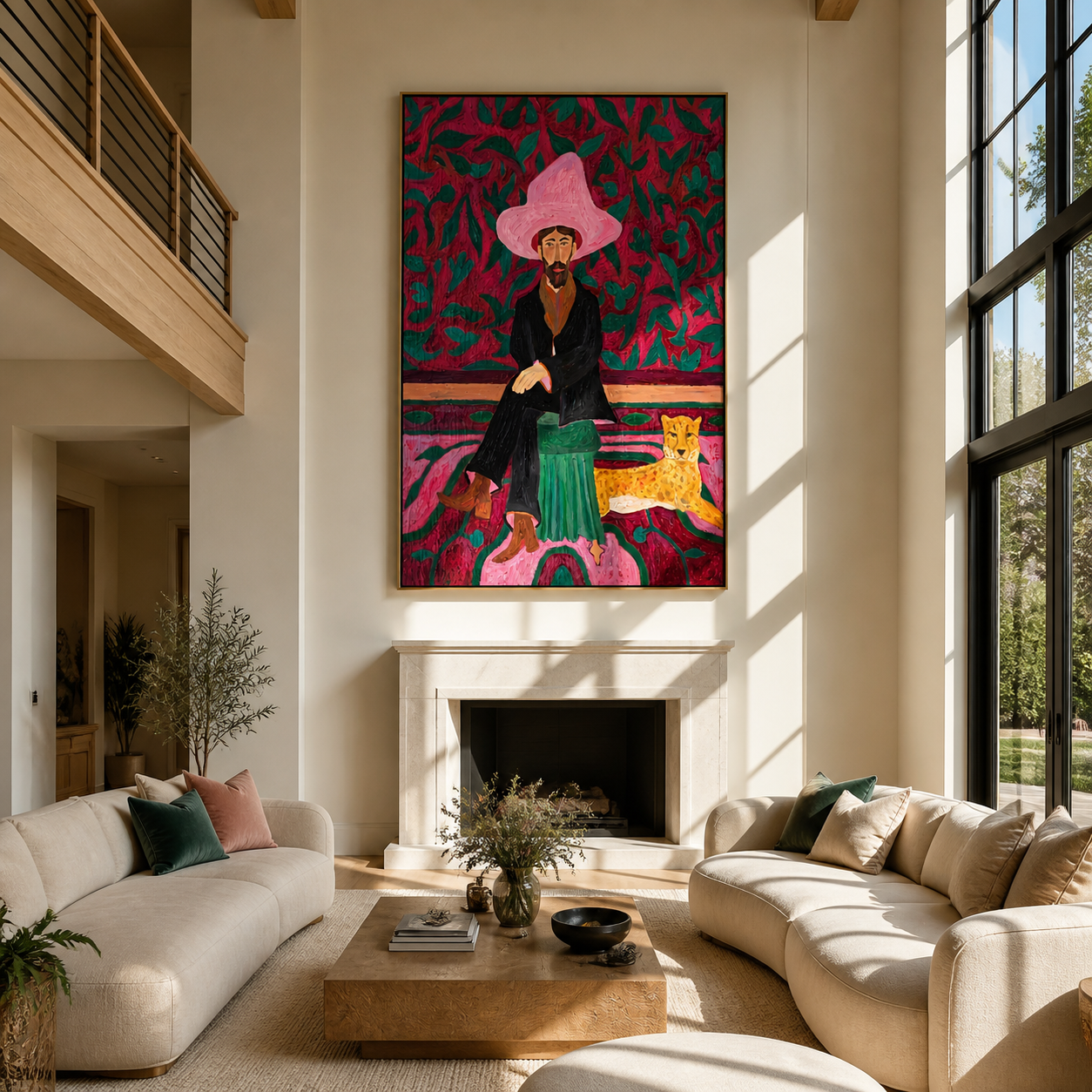 Pink Garden Keeps Cheetah displayed in a collected contemporary interior