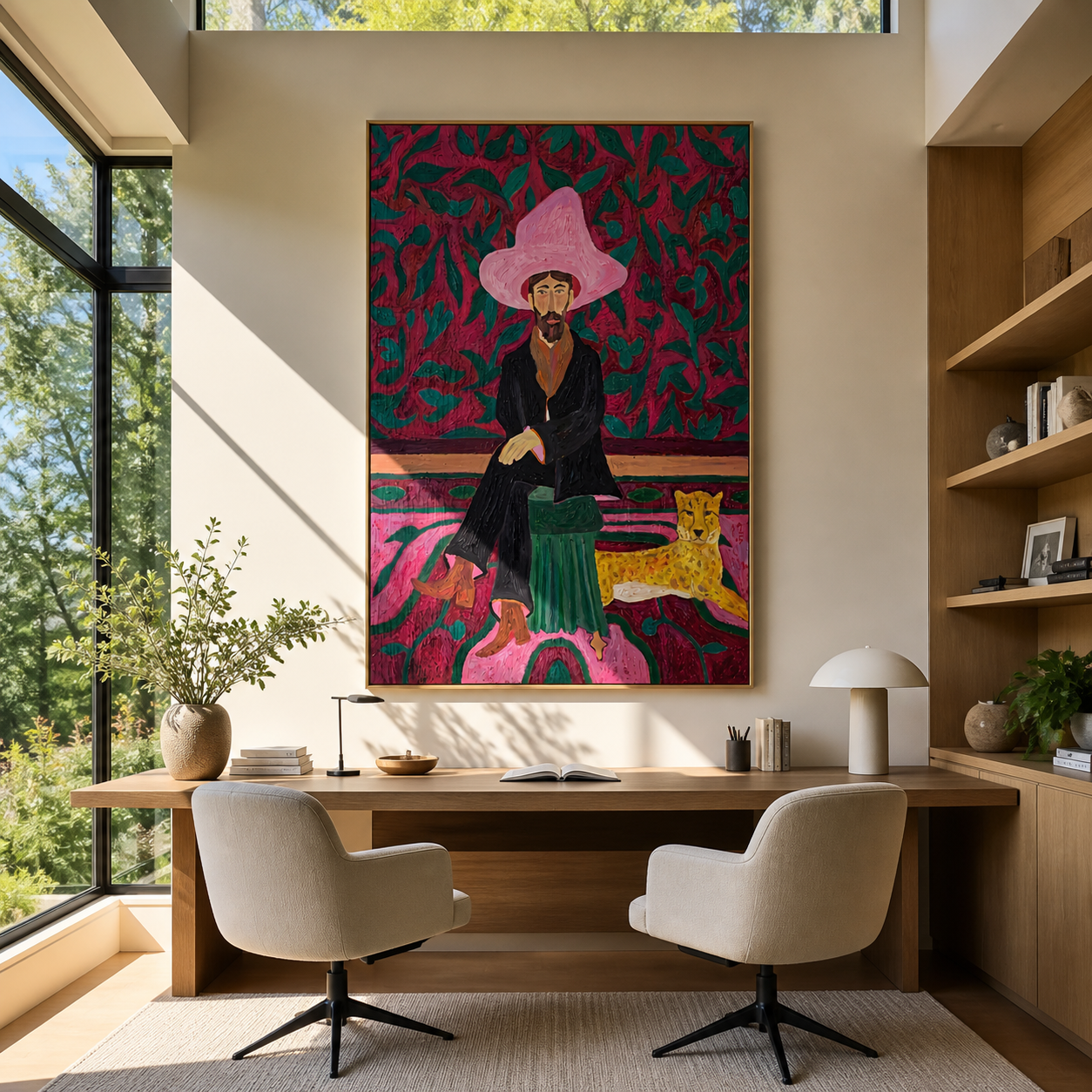 Pink Garden Keeps Cheetah displayed in a layered residential setting