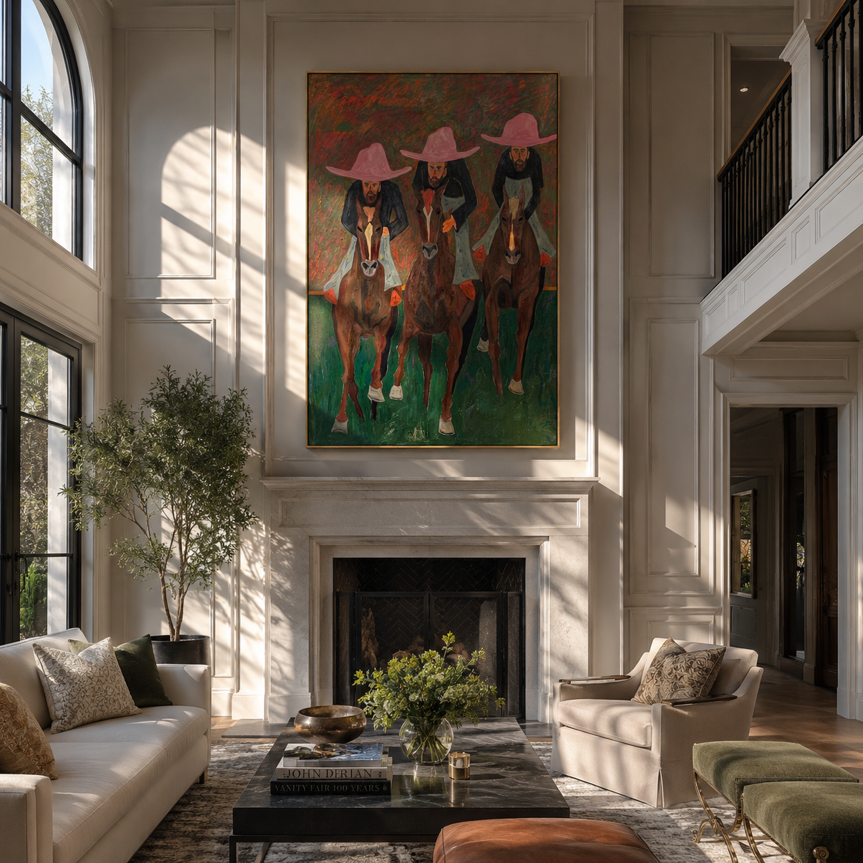 Three Riders Charge Green styled with warm modern furnishings
