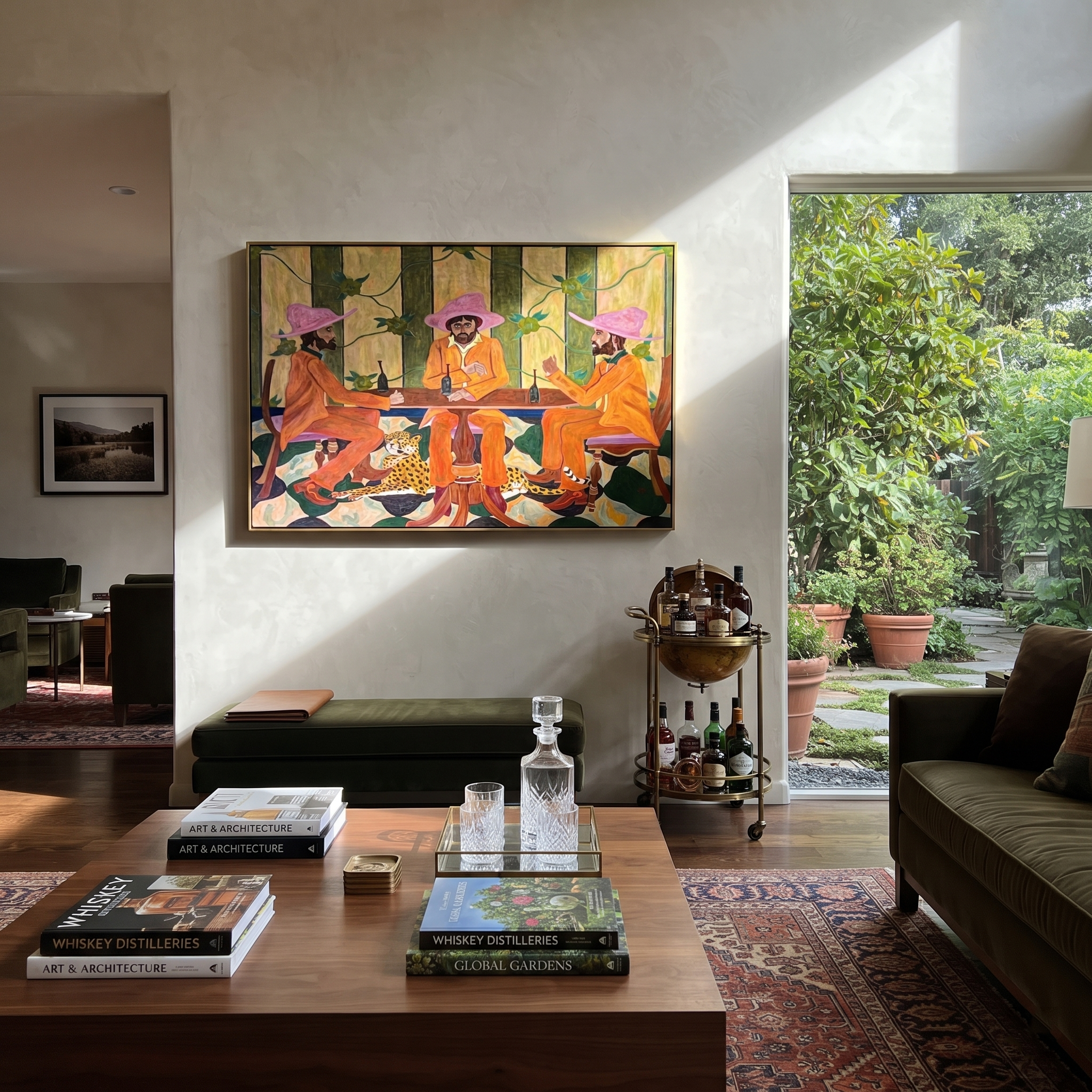 Pink Hats Circle Cheetah displayed in a collected contemporary interior