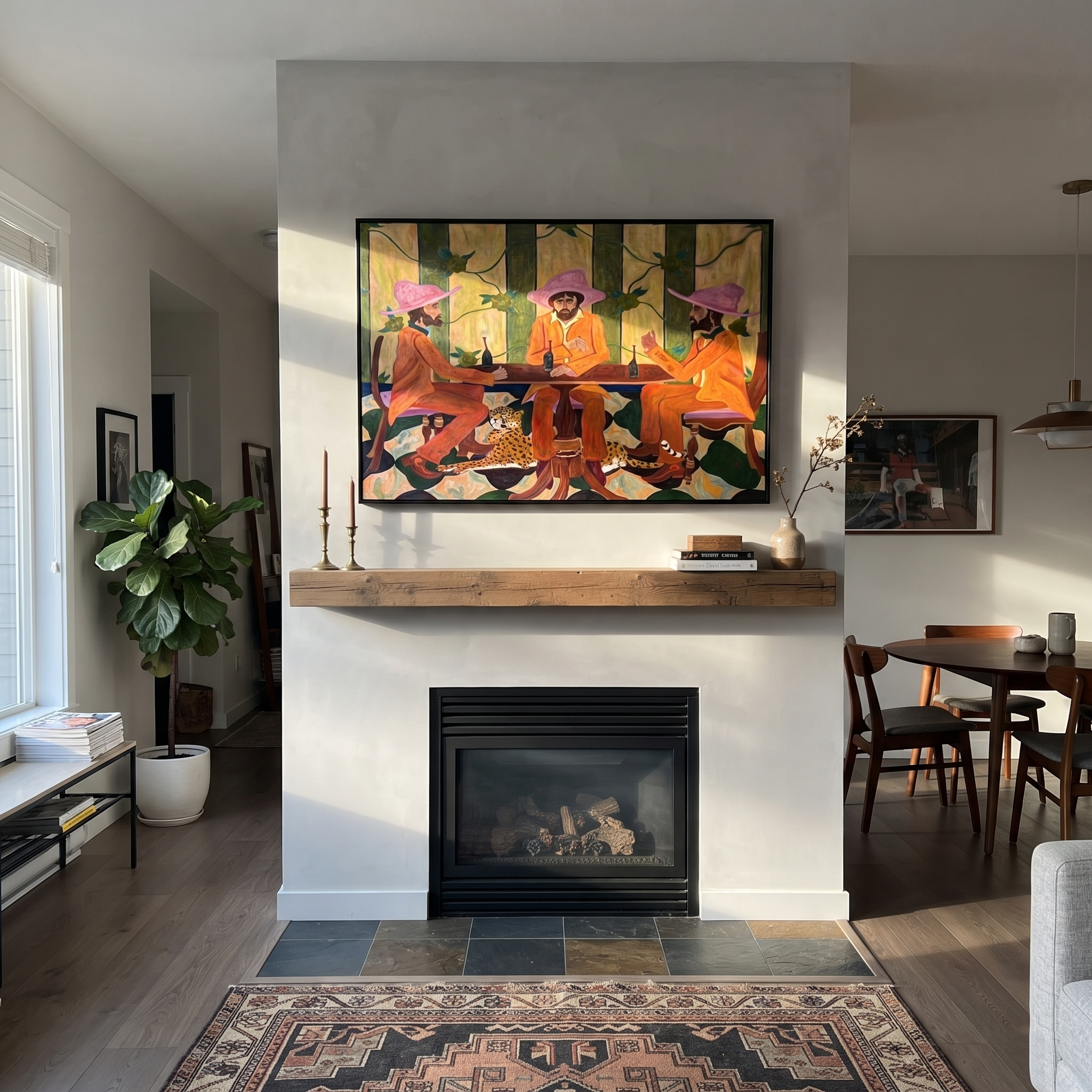 Pink Hats Circle Cheetah styled with warm modern furnishings
