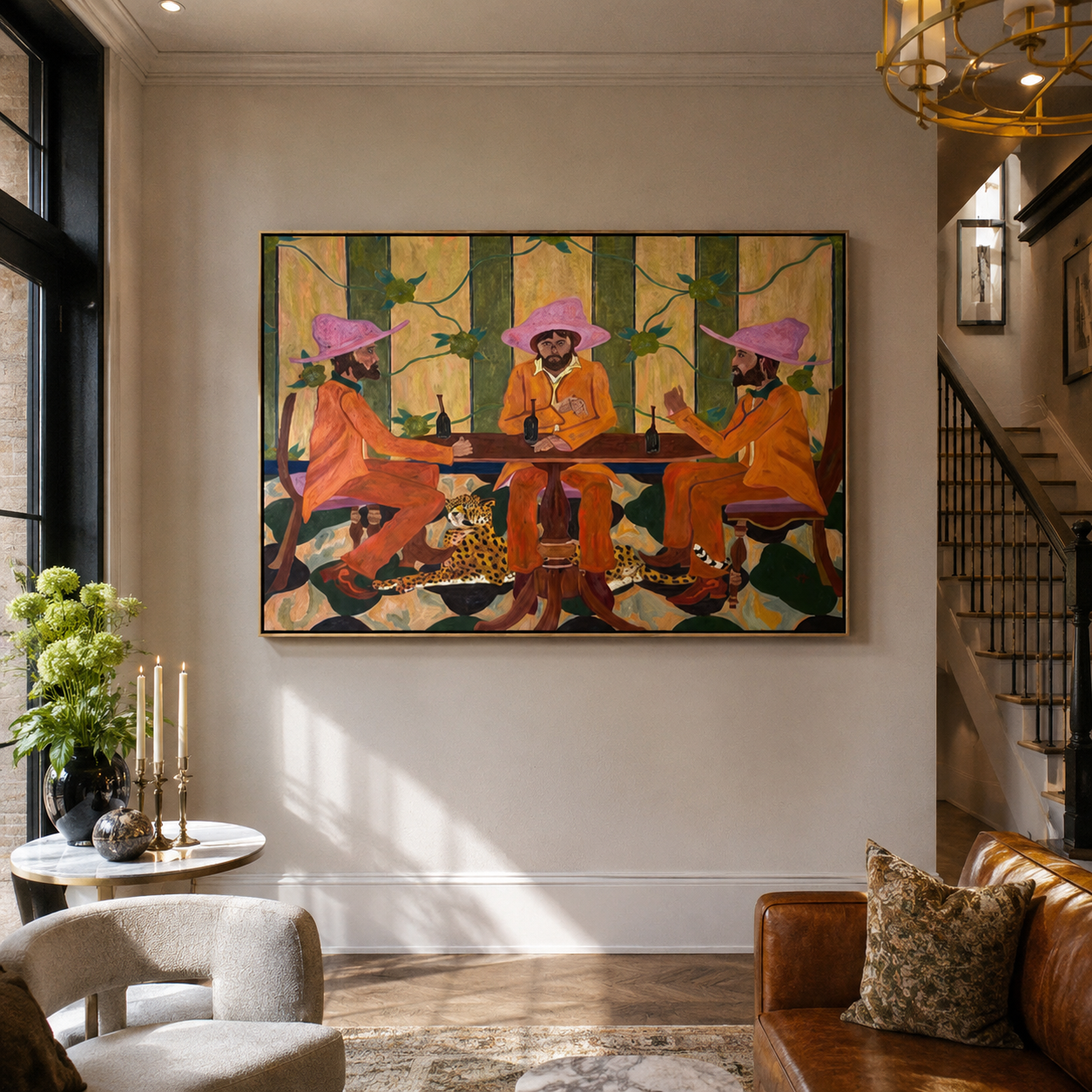 Pink Hats Circle Cheetah presented as a colorful interior focal point