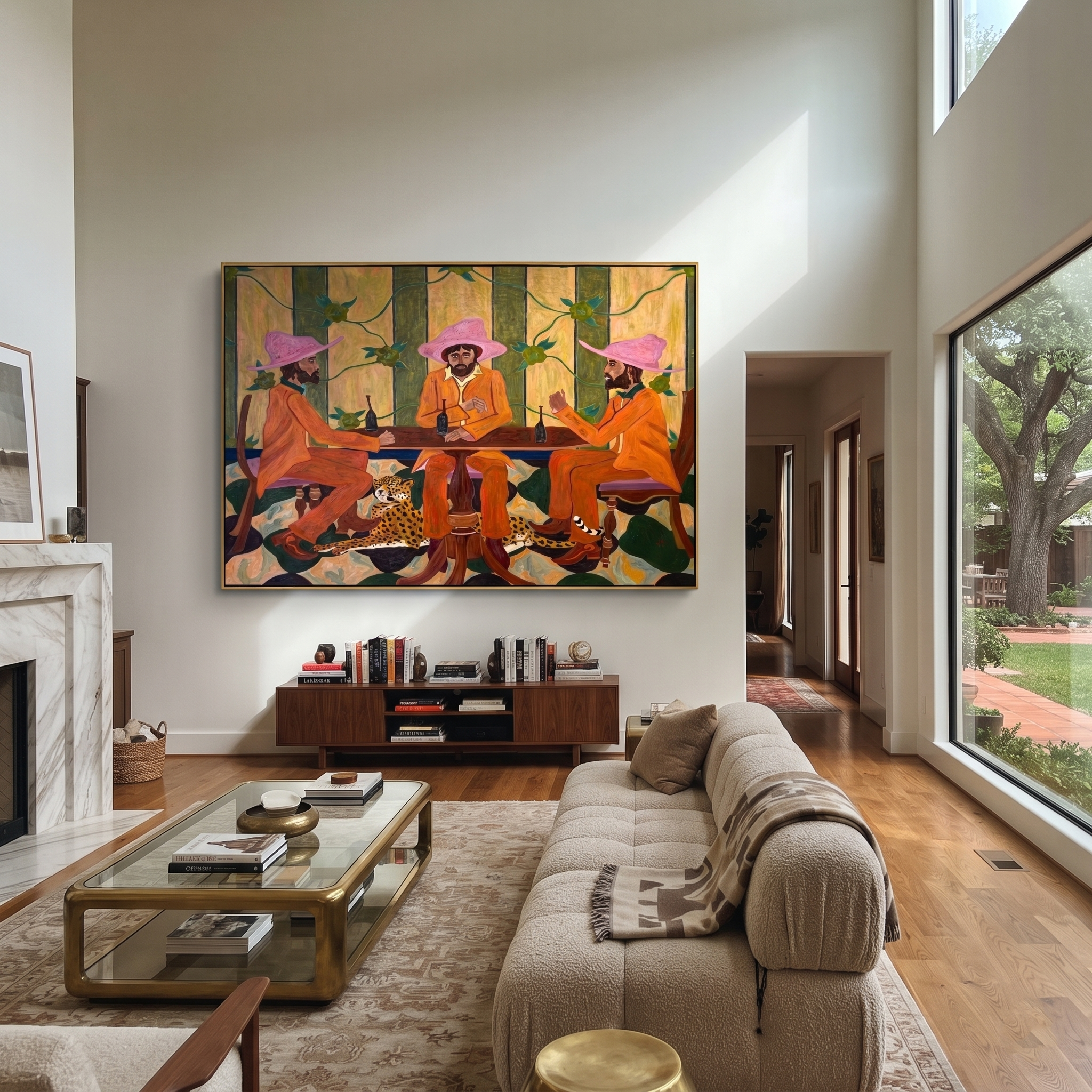 Pink Hats Circle Cheetah displayed in a layered residential setting