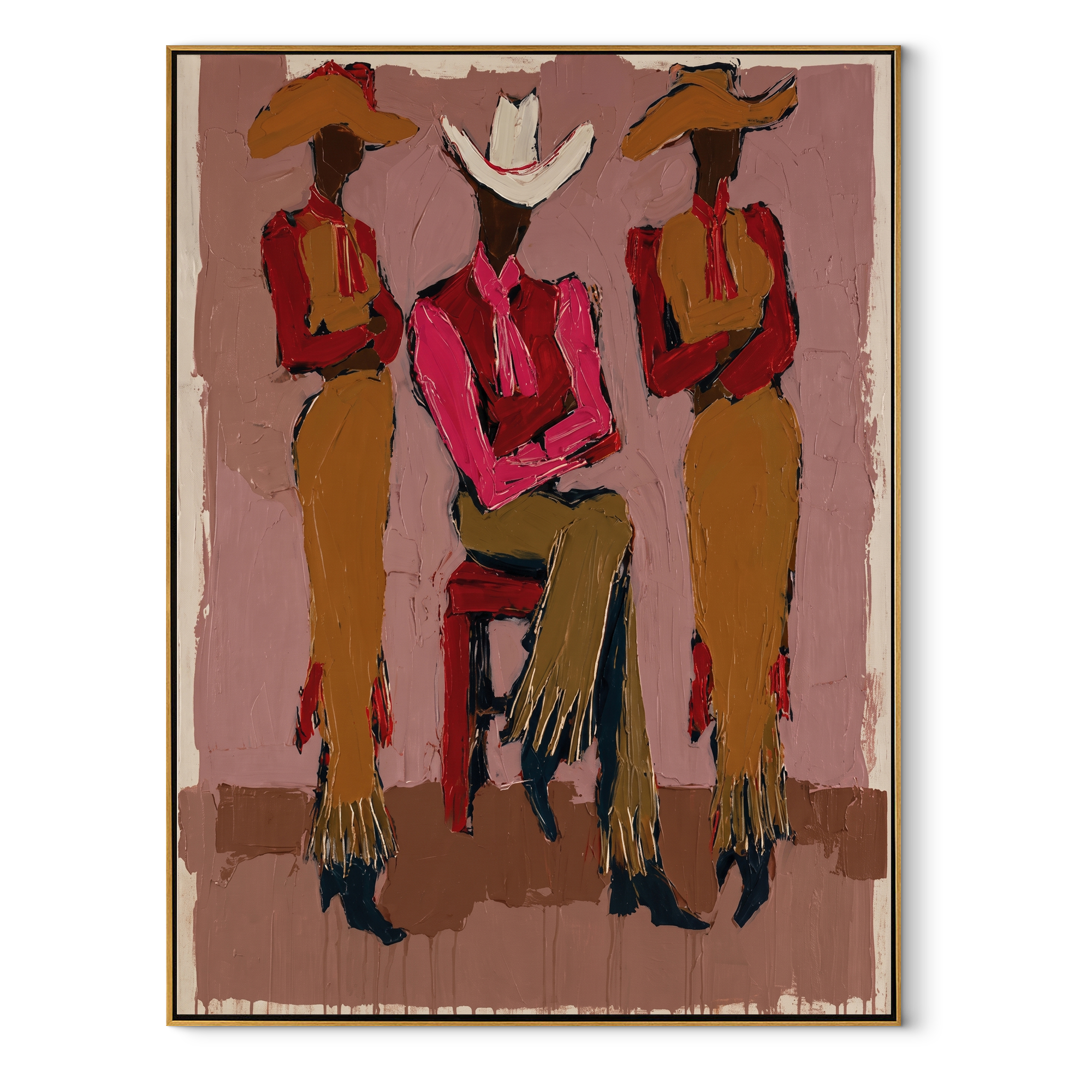 White Brim Holds Center Western figurative painting, vertical canvas artwork
