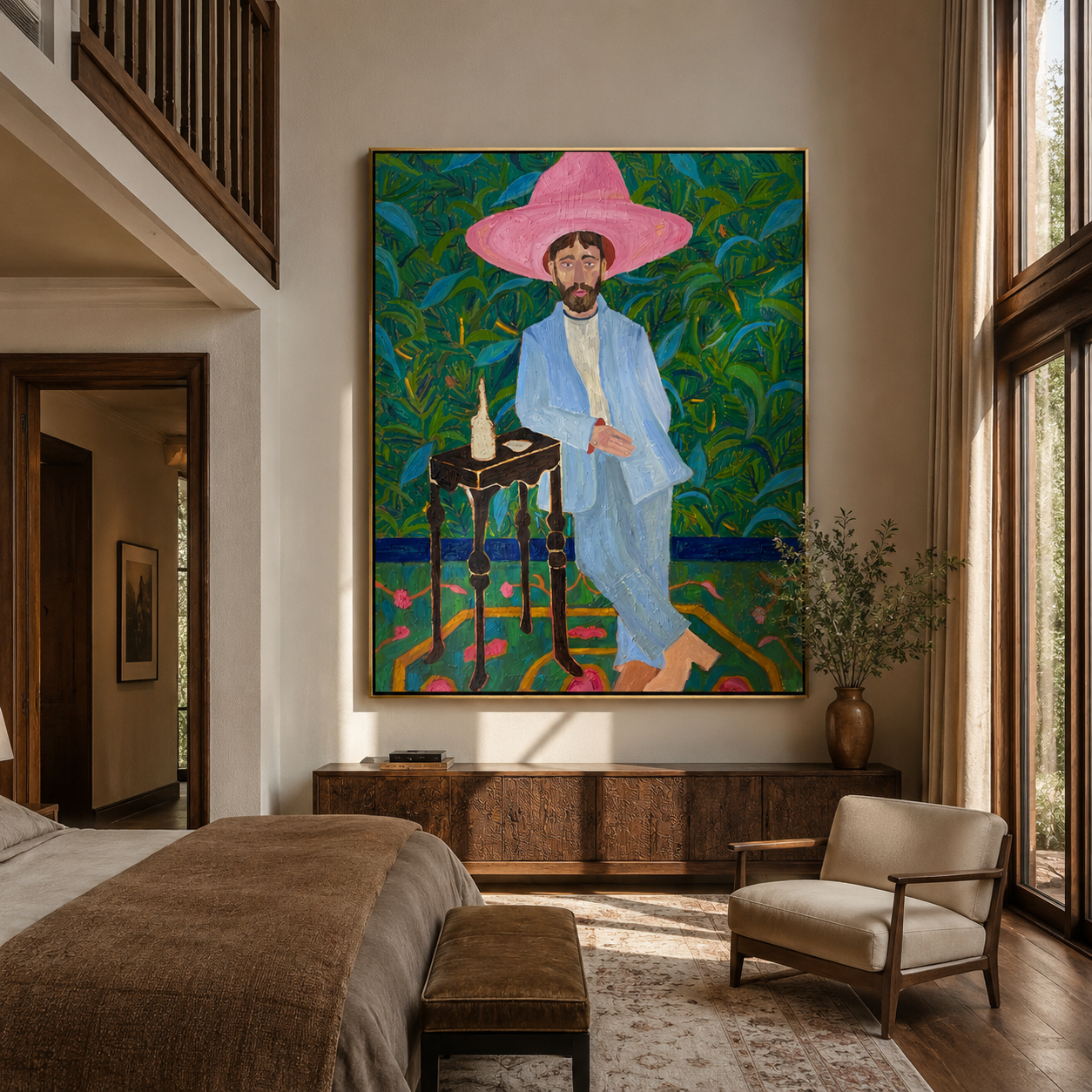 Blue Suit Holds Garden Pause styled with wood, linen, and modern decor