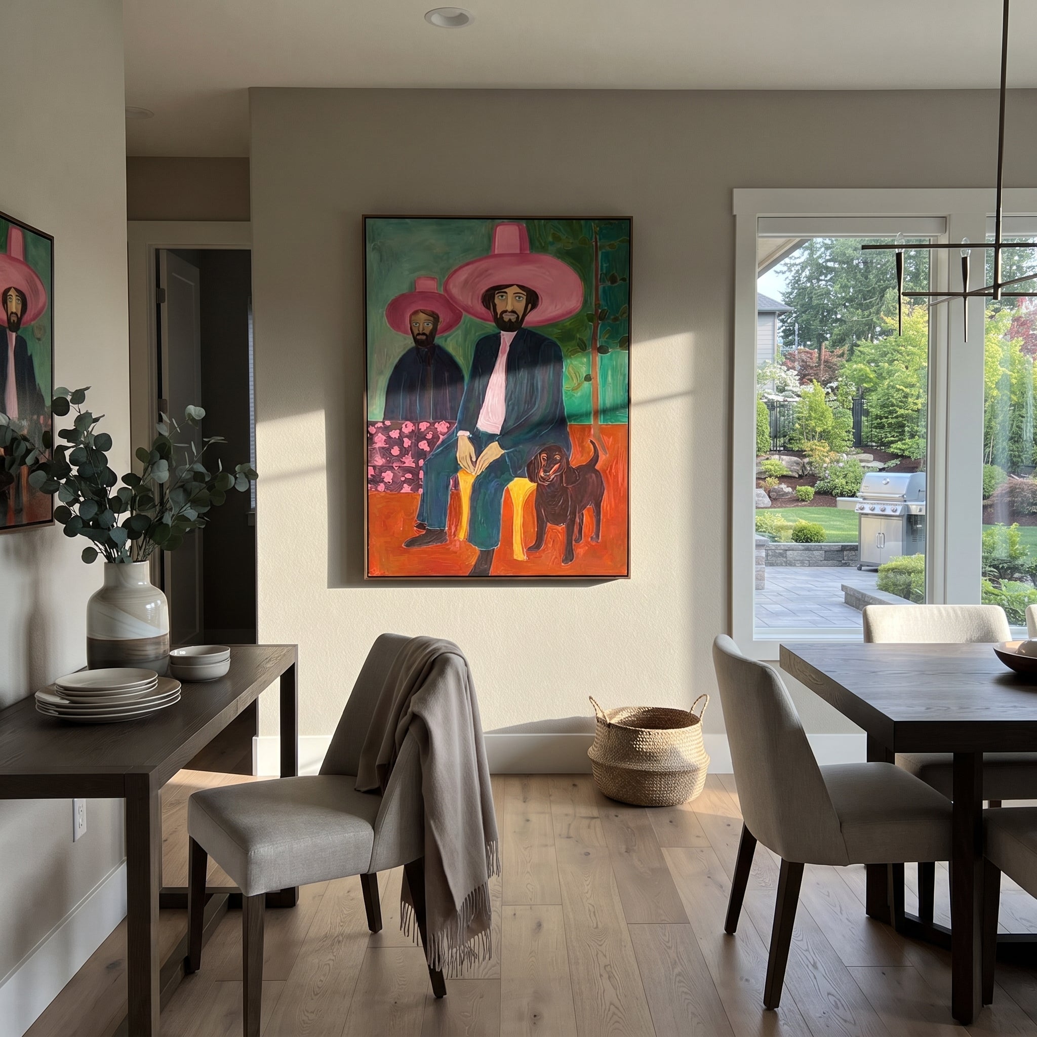 Black Dog Guards Pink displayed in a collected contemporary interior