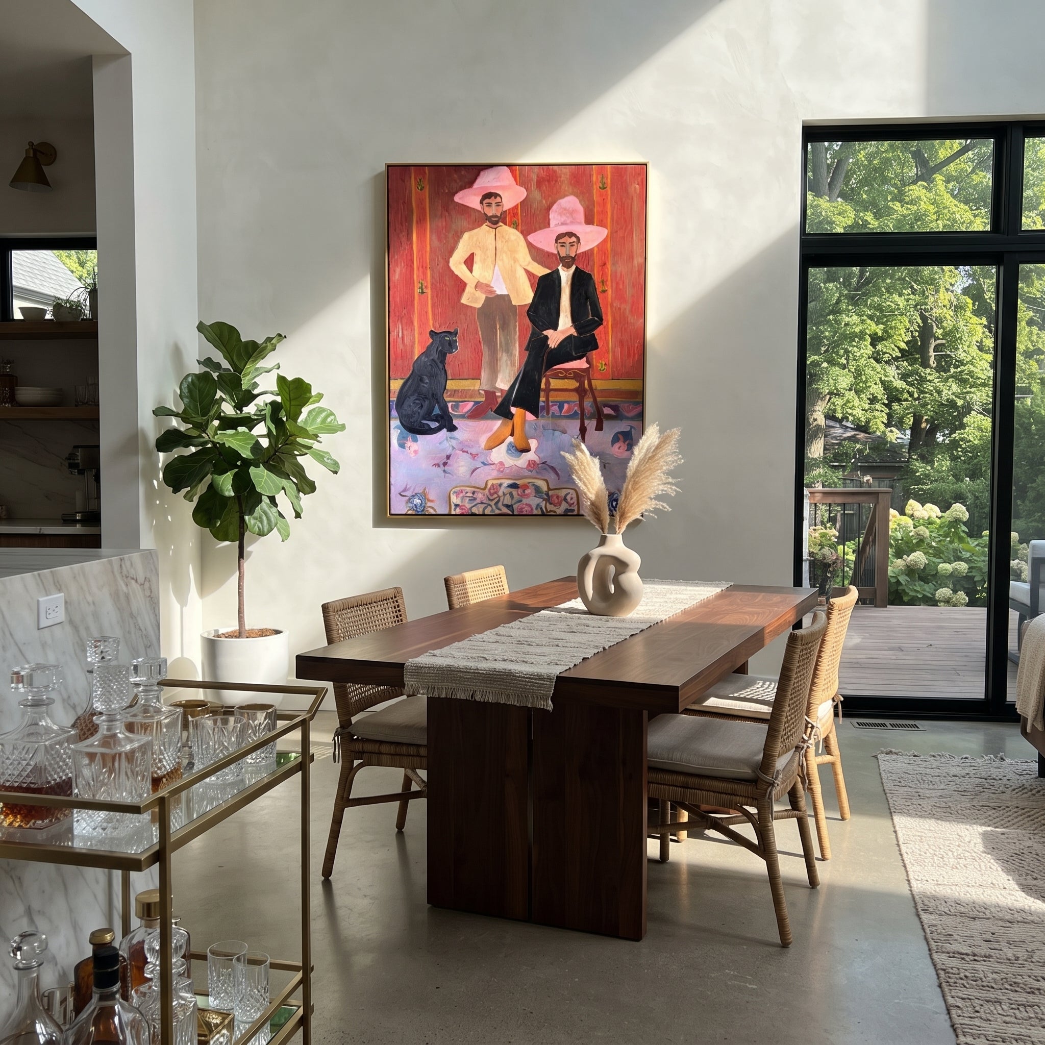 Pink Hats Keep Company displayed in a layered residential setting