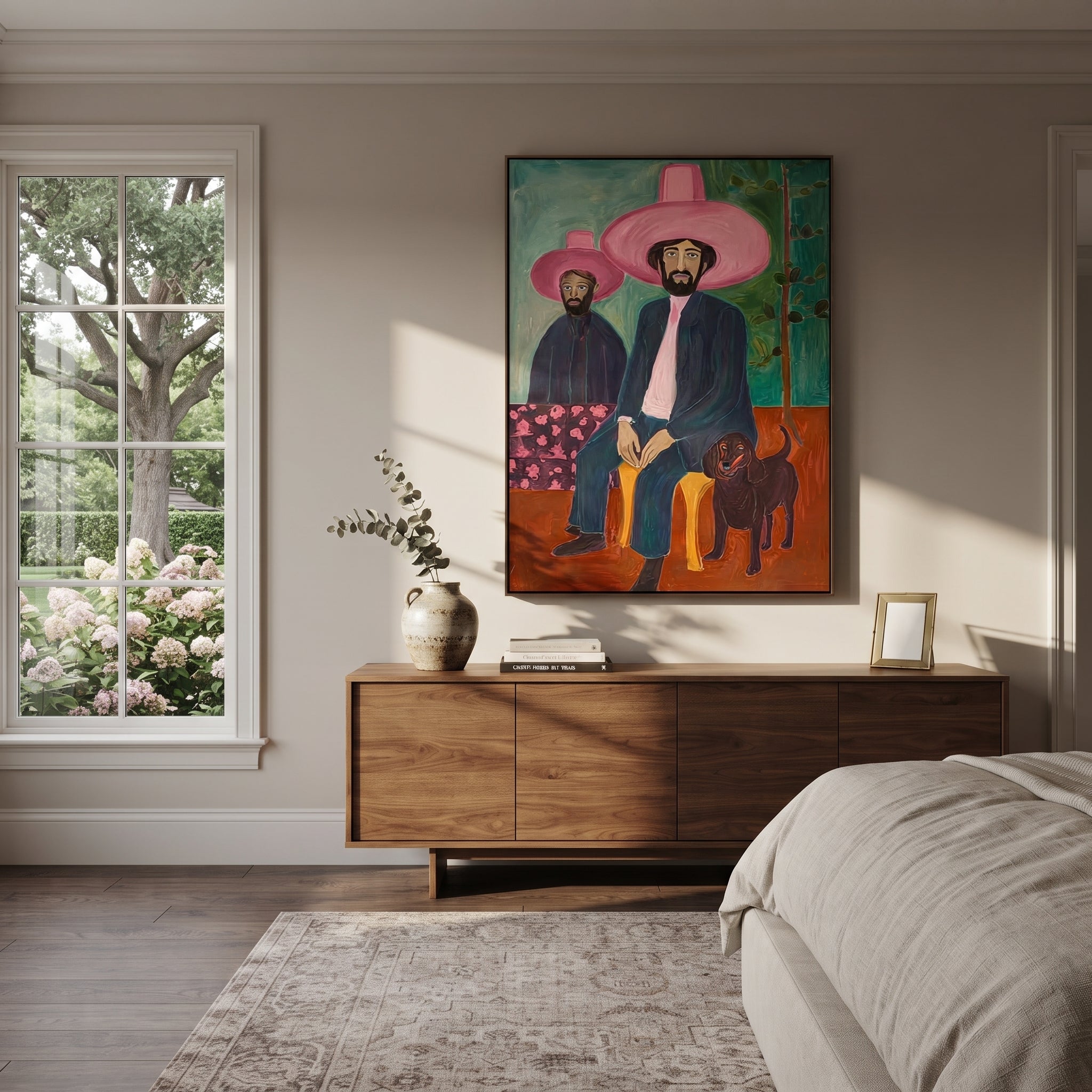 Pink Brims Shelter Hound presented as a colorful interior focal point