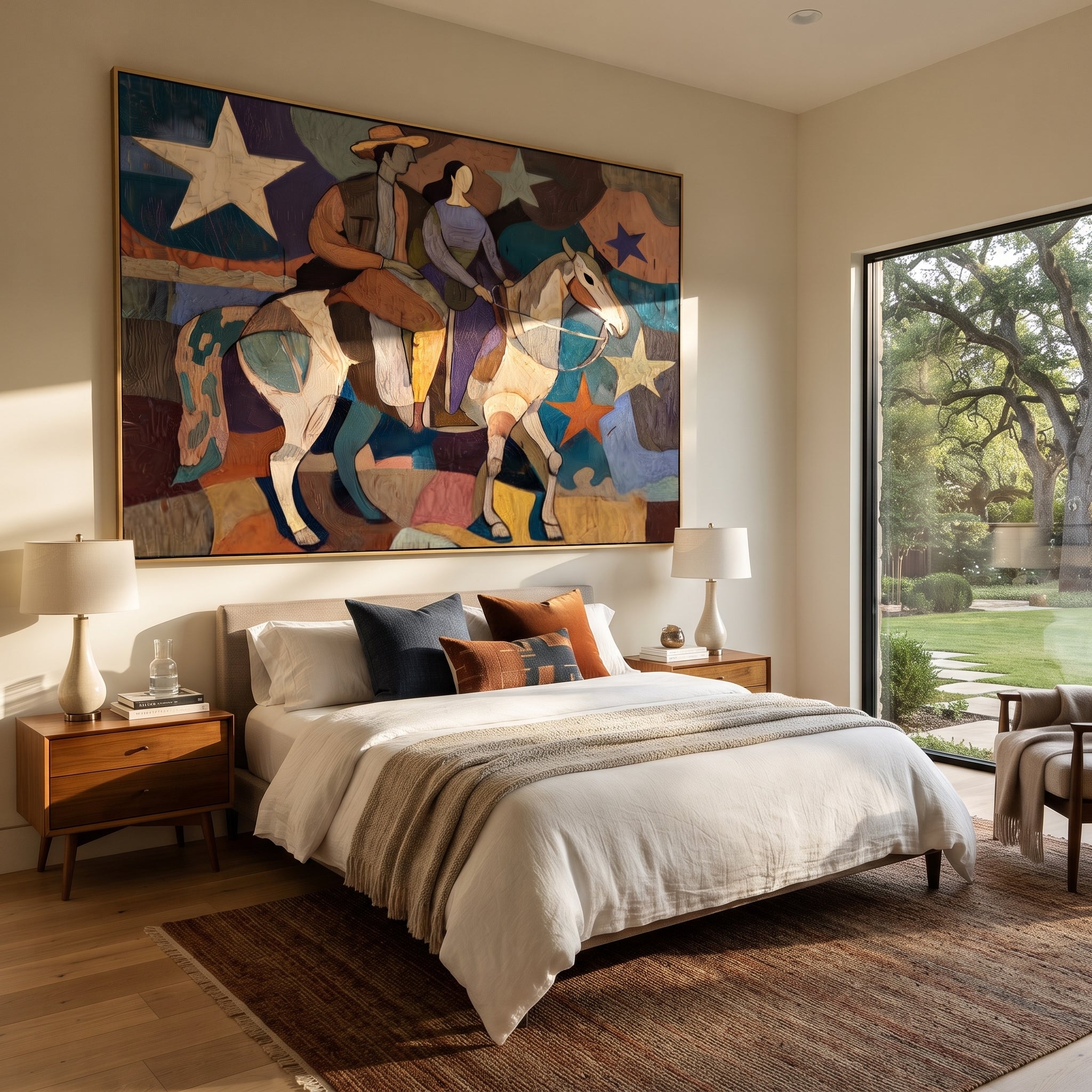 Two Riders Cross Stars displayed in a collected contemporary interior
